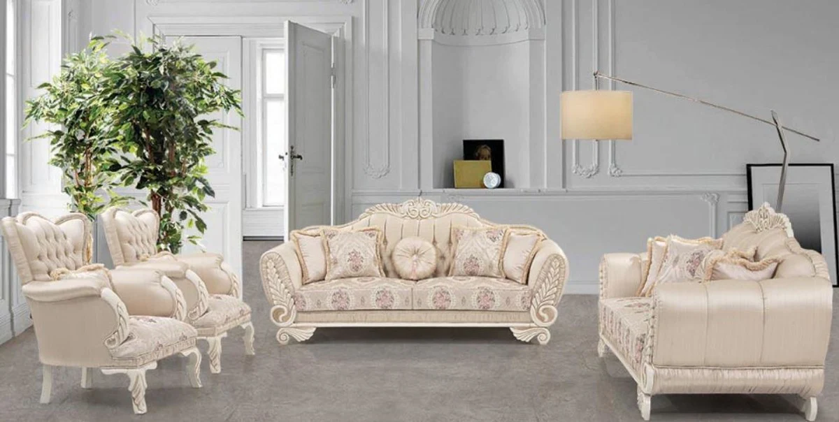 Luxury Baroque Living Room Set Beige / Cream / Pink - 2 Sofas & 2 Armchairs - Living Room Furniture in Baroque Style - Noble & Magnificent