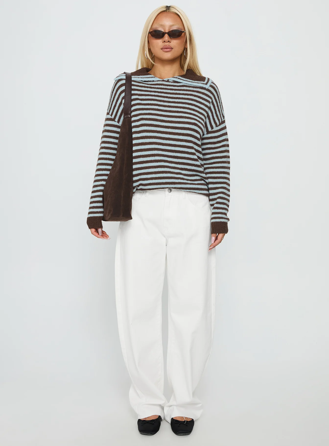 Moon Went Dark Collared Knit Sweater Stripe