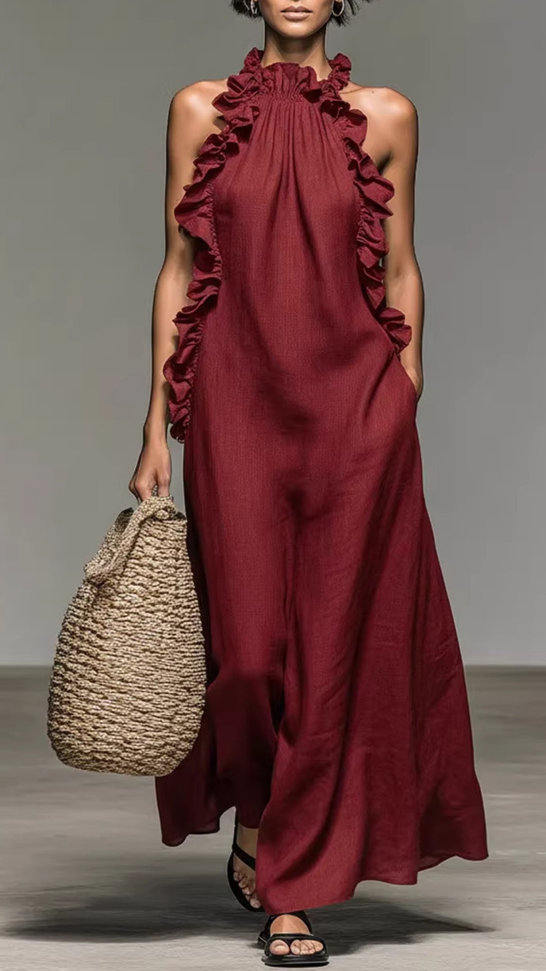 Women's Halter-Neck Ruffled Sleeveless Maxi Dress - Nordfashionstorm - Women's Clothing, Fashion for You - Nordfashionstorm.com