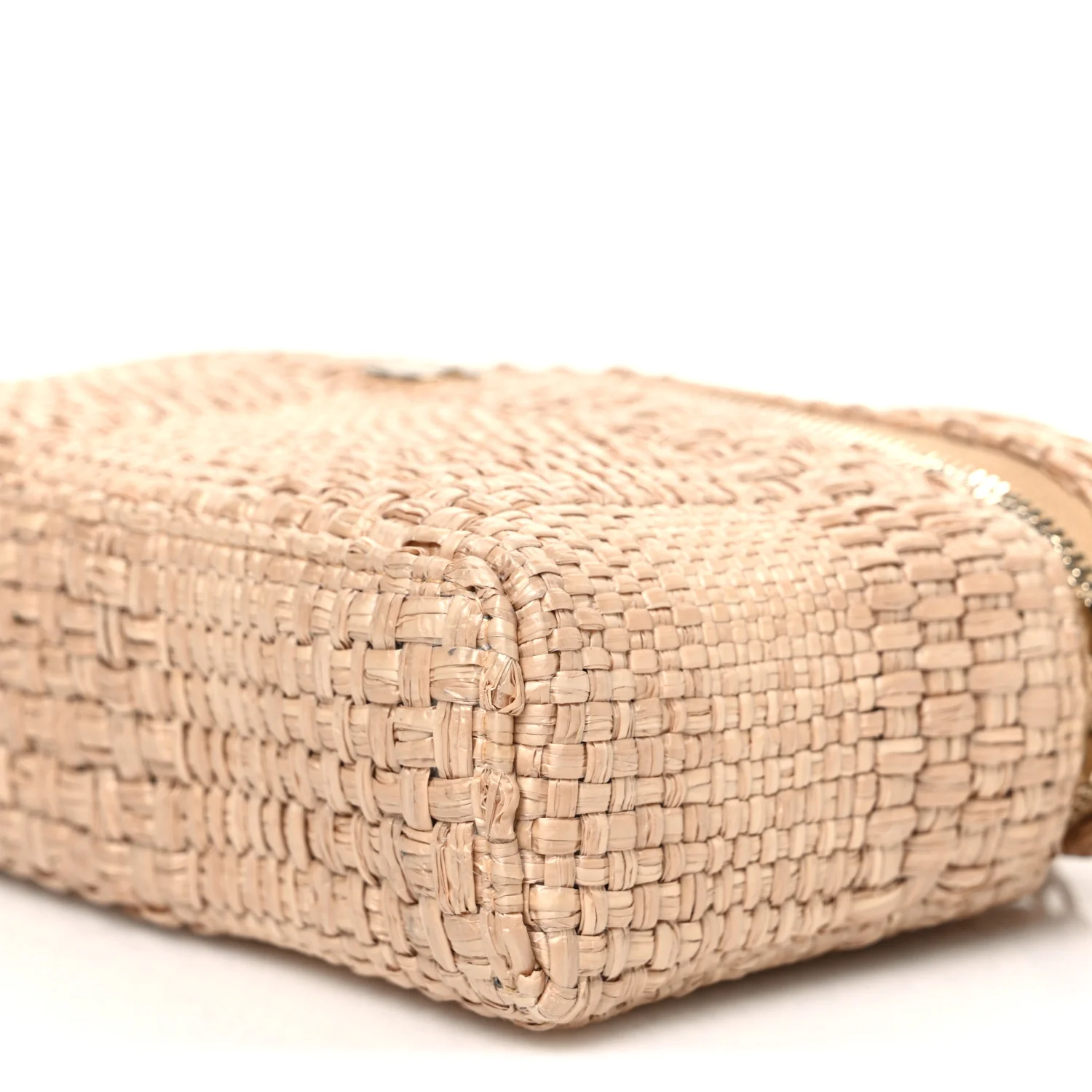 Braided Raffia Quilted Top Handle Slim Vanity Case With Chain Beige - Top Club