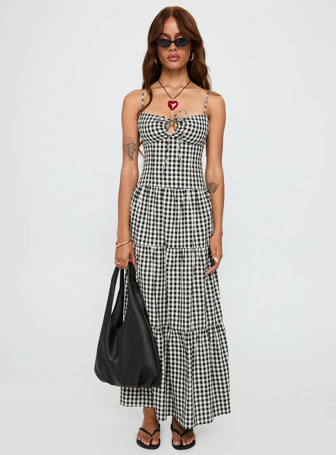 Avaleine Tiered Maxi Dress Black / White Check