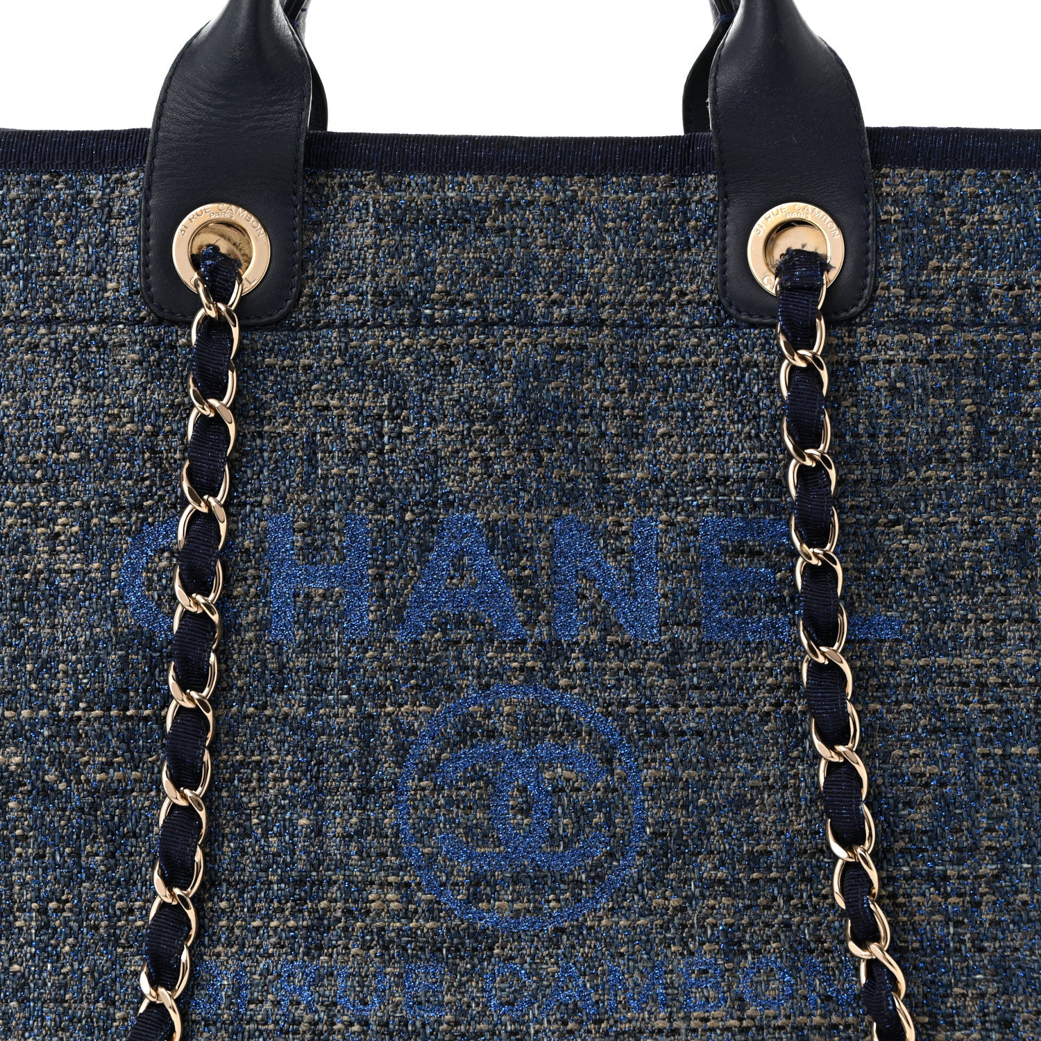 Lurex Canvas Medium Deauville Tote Navy Blue - Top Club