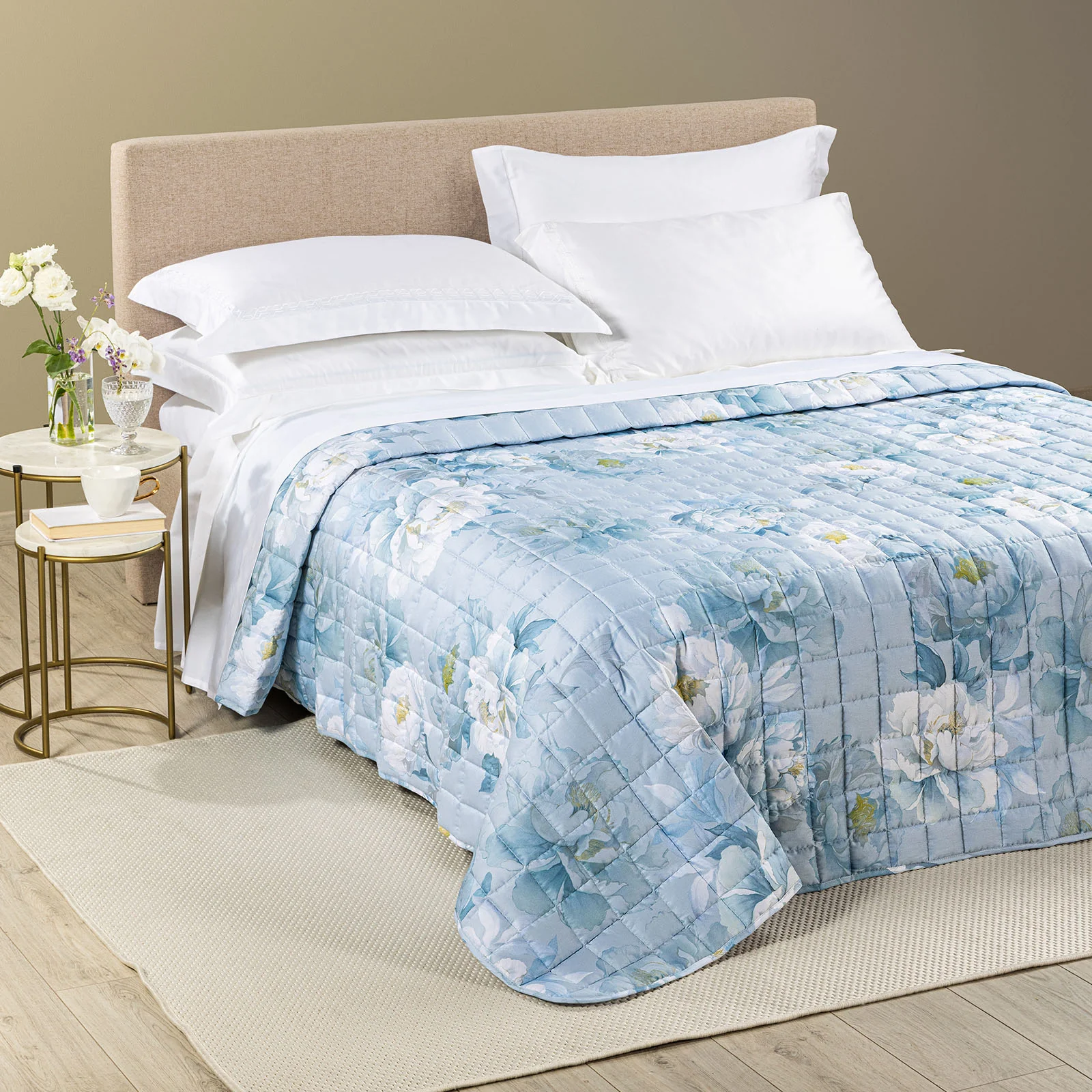 Copriletto Trapuntato In Raso Di Cotone Eloise Matrimoniale Acquamarina Dreaming