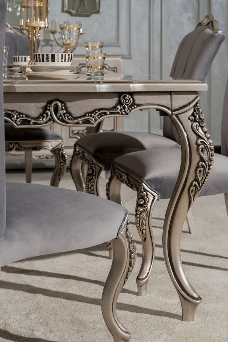 Luxury Baroque Dining Room Chair Set of 8 Gray / Silver - Magnificent Baroque Style Kitchen Chairs - Luxury Dining Room Furniture in Baroque Style - Baroque Dining Room Furniture - Baroque Style Furniture