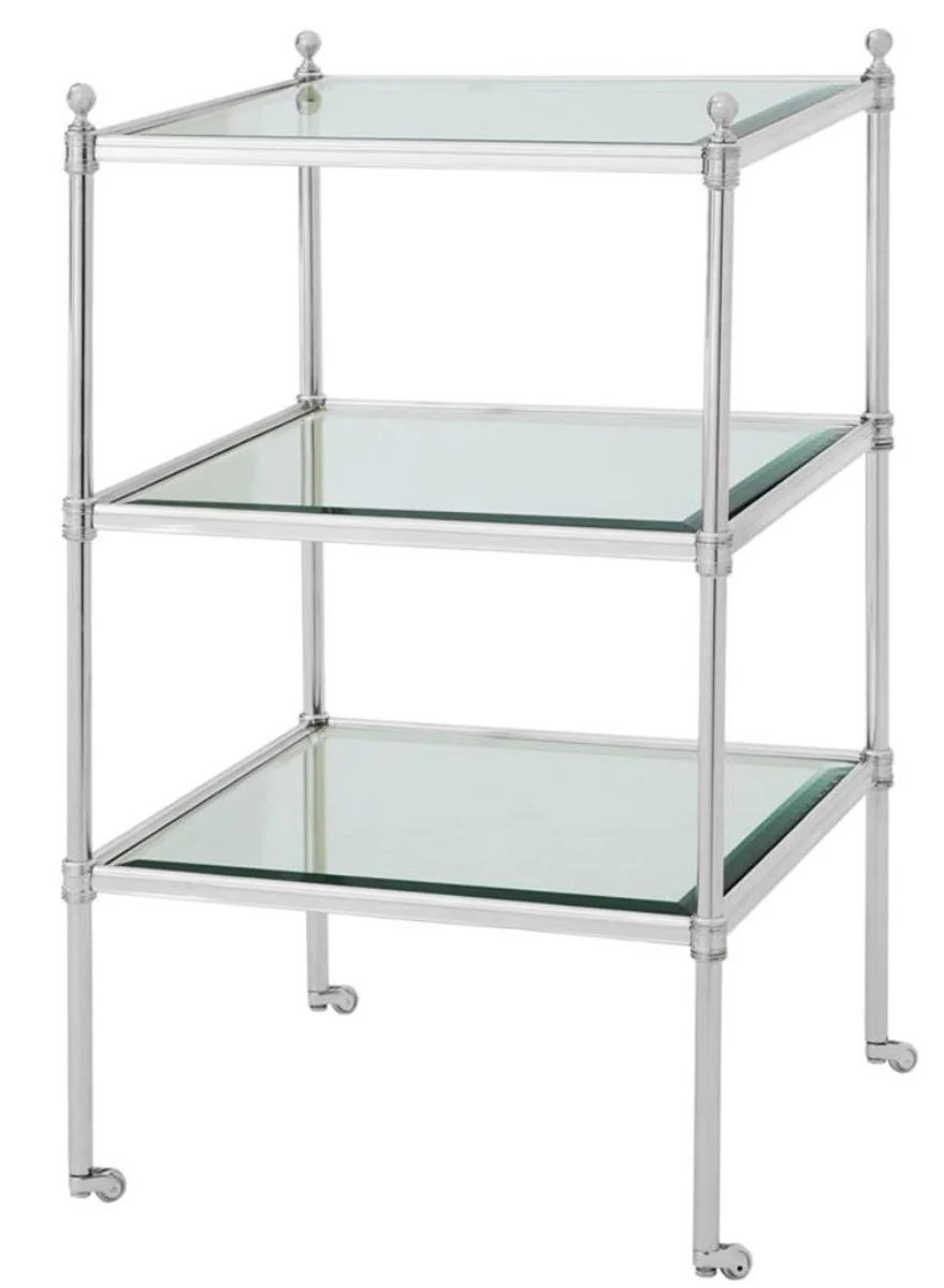 Luxury living room side table with wheels silver 42 x 42 x H. 71 cm - Hotel Furniture
