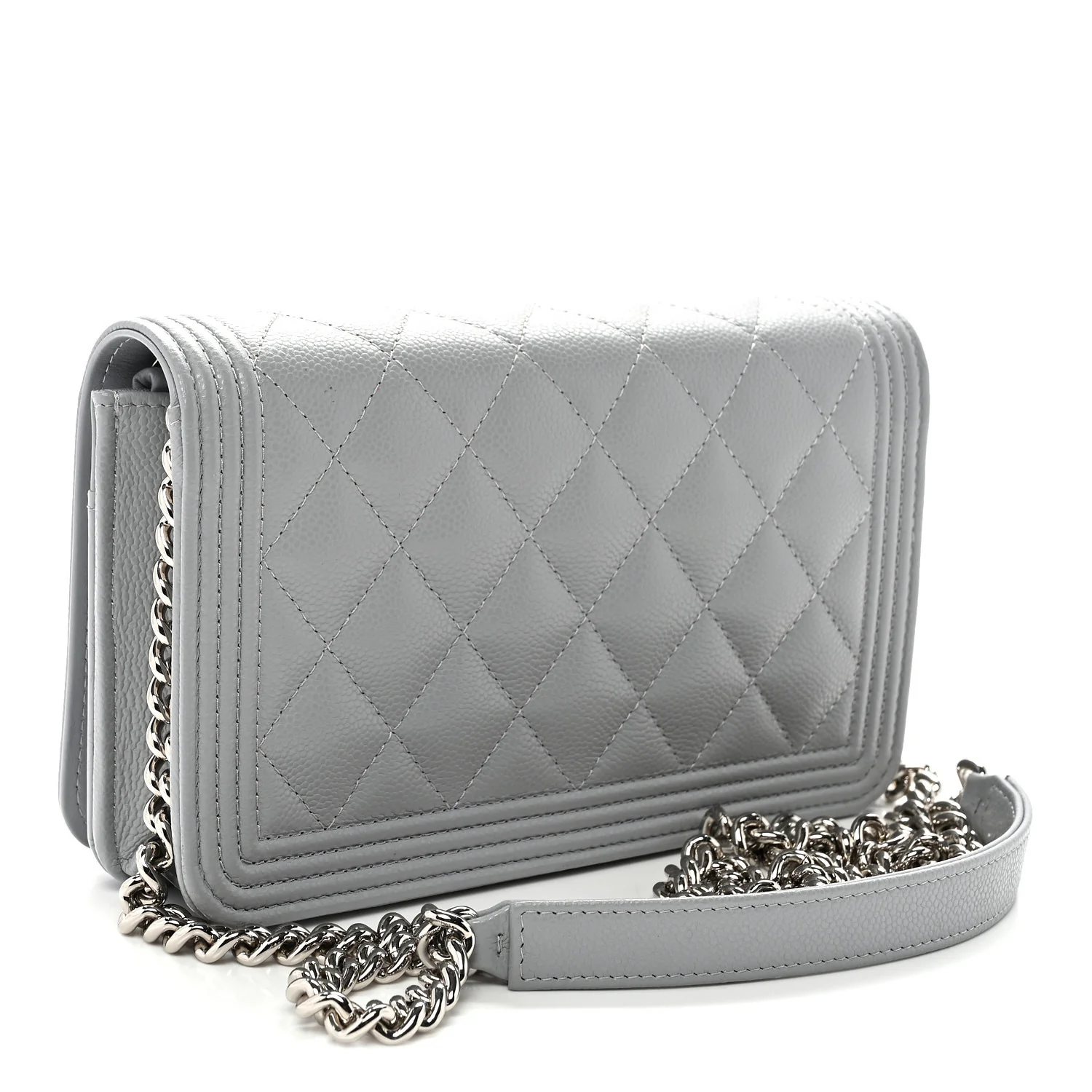 Caviar Quilted Boy Wallet On Chain WOC Grey - Top Club