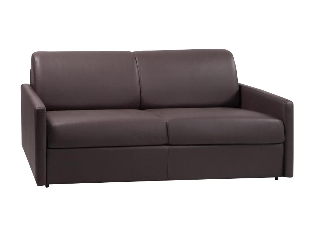 Sofá cama italiano de 4 plazas de piel sintética CALIFE - Marrón - Cama 160 cm - Colchón 14 cm