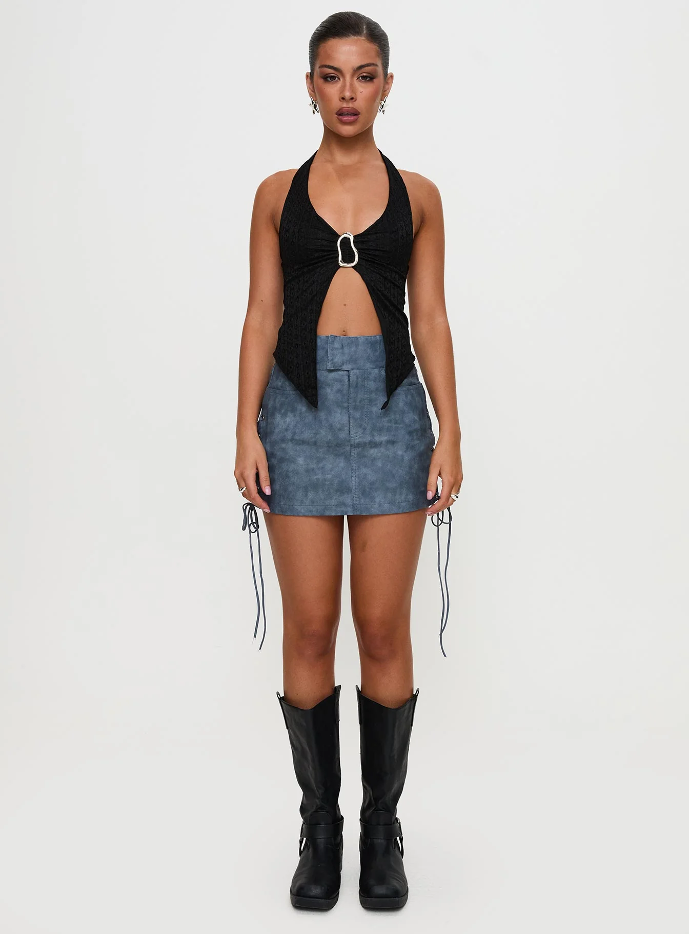 Ceejay Faux Leather Mini Skirt Slate