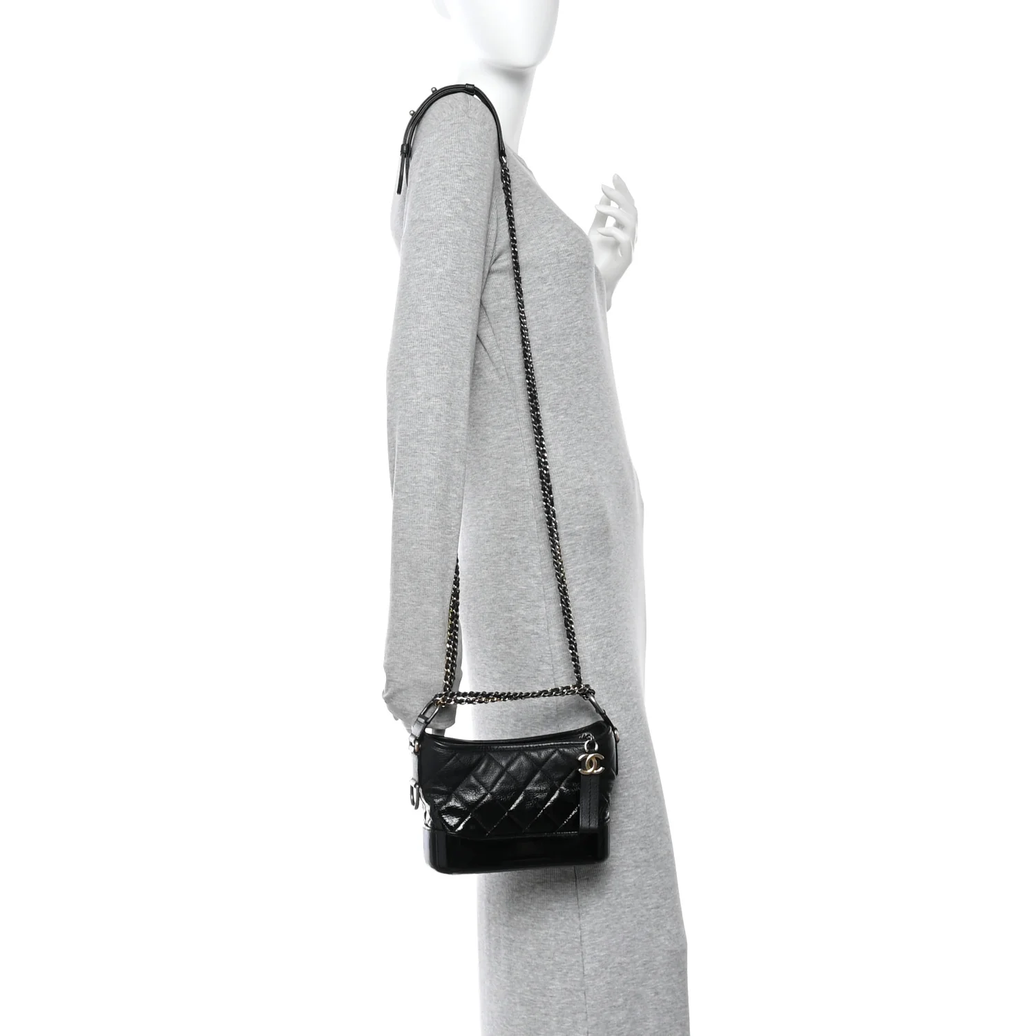 Patent Goatskin Quilted Small Gabrielle Hobo Black