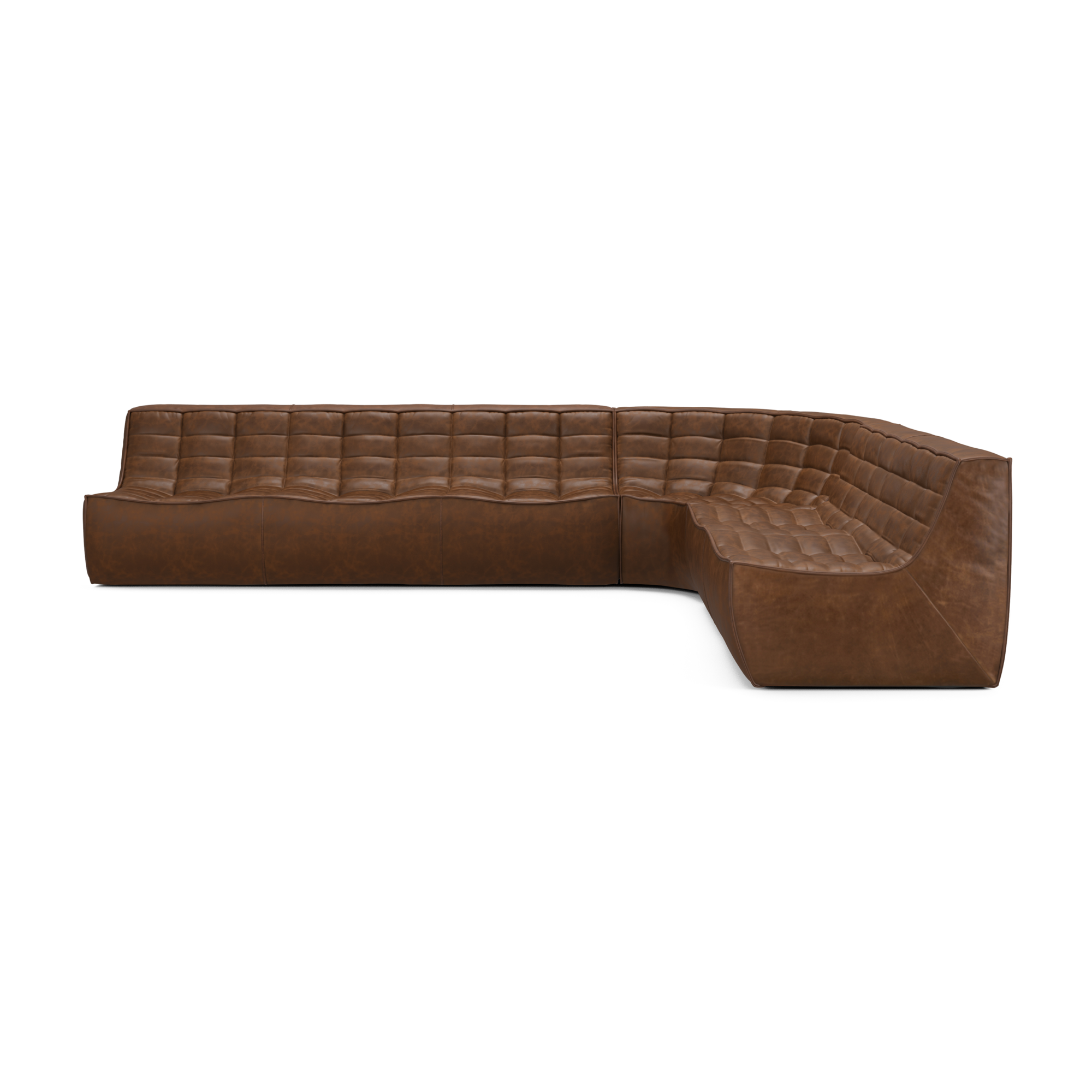 Modulaire bank N701 chestnut set 1+3 seat, 90° ronde hoek