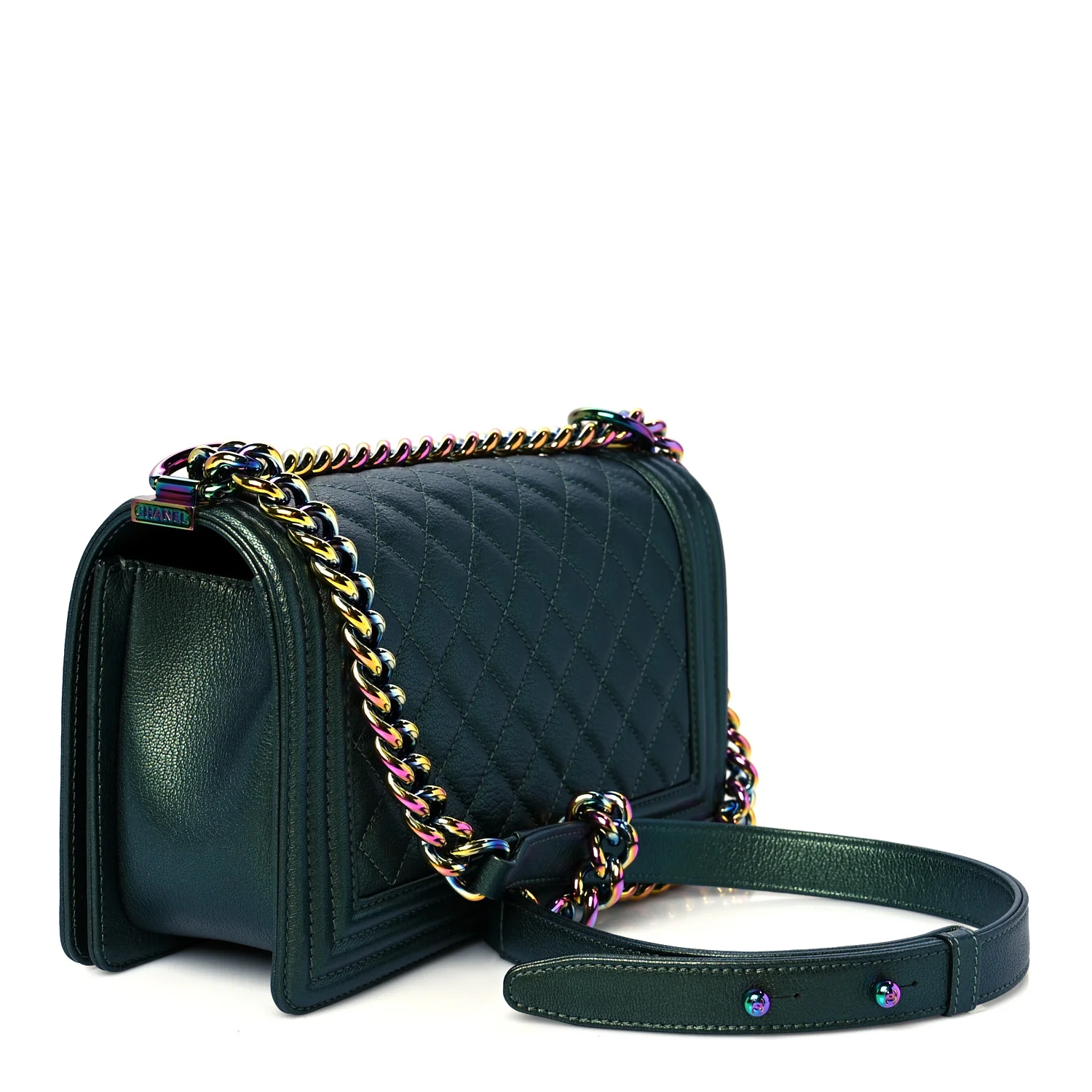 Iridescent Goatskin Quilted Medium Boy Flap Green - Top Club