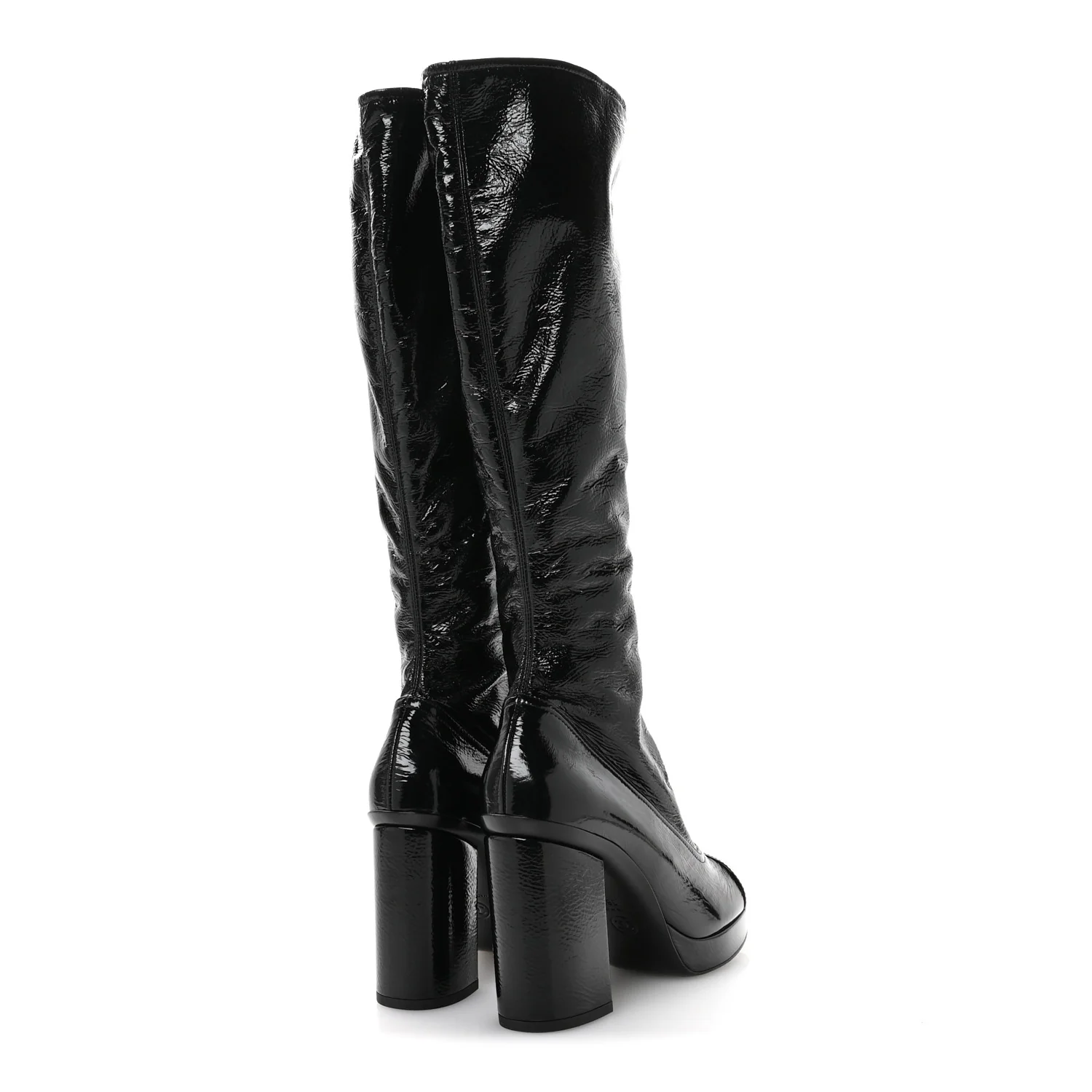 Crumpled Patent High Boots 38.5 Black - Top Club