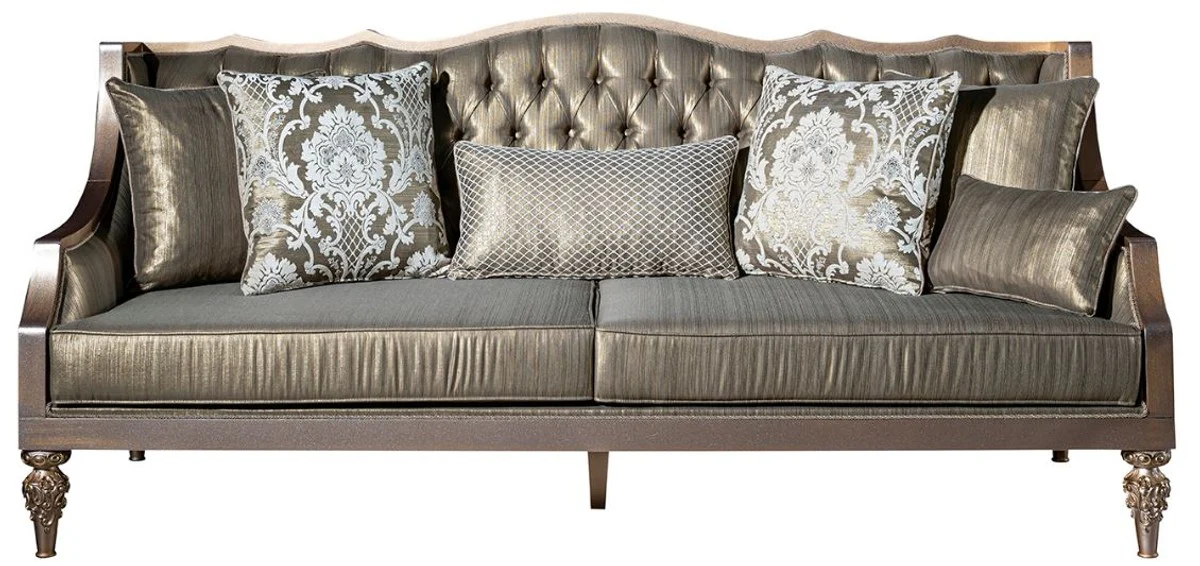 Luxury baroque sofa green / silver / copper / gold 210 x 86 x H. 89 cm - living room sofa with decorative pillows - baroque living room furniture