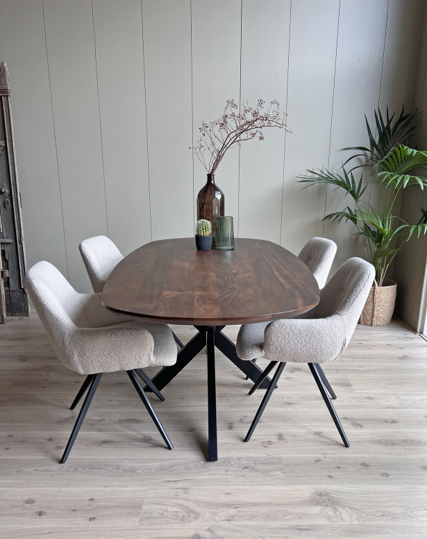 Eettafel Mango walnoot Deens ovaal 200x100cm met spinpoot