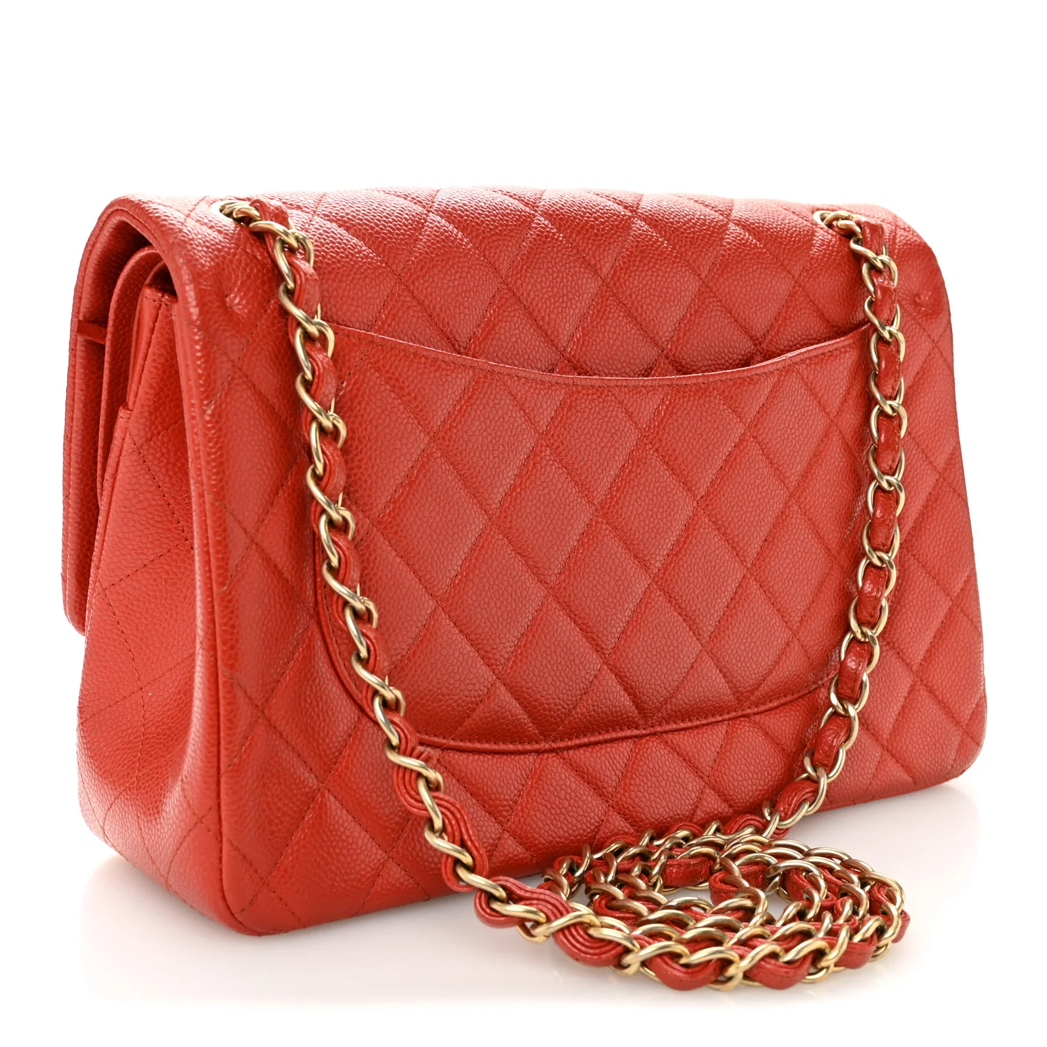 Pearly Caviar Quilted Jumbo Double Flap Orange - Top Club