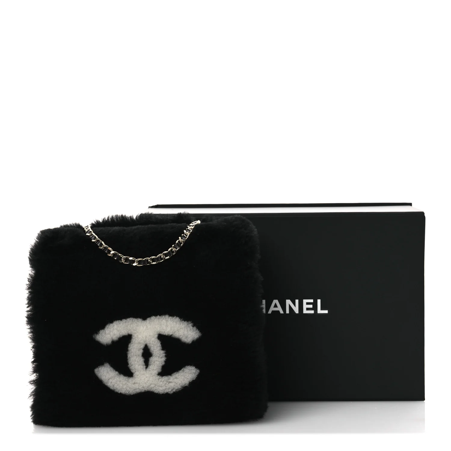 Muff Shearling Lambskin Bag Black Ecru - Top Club