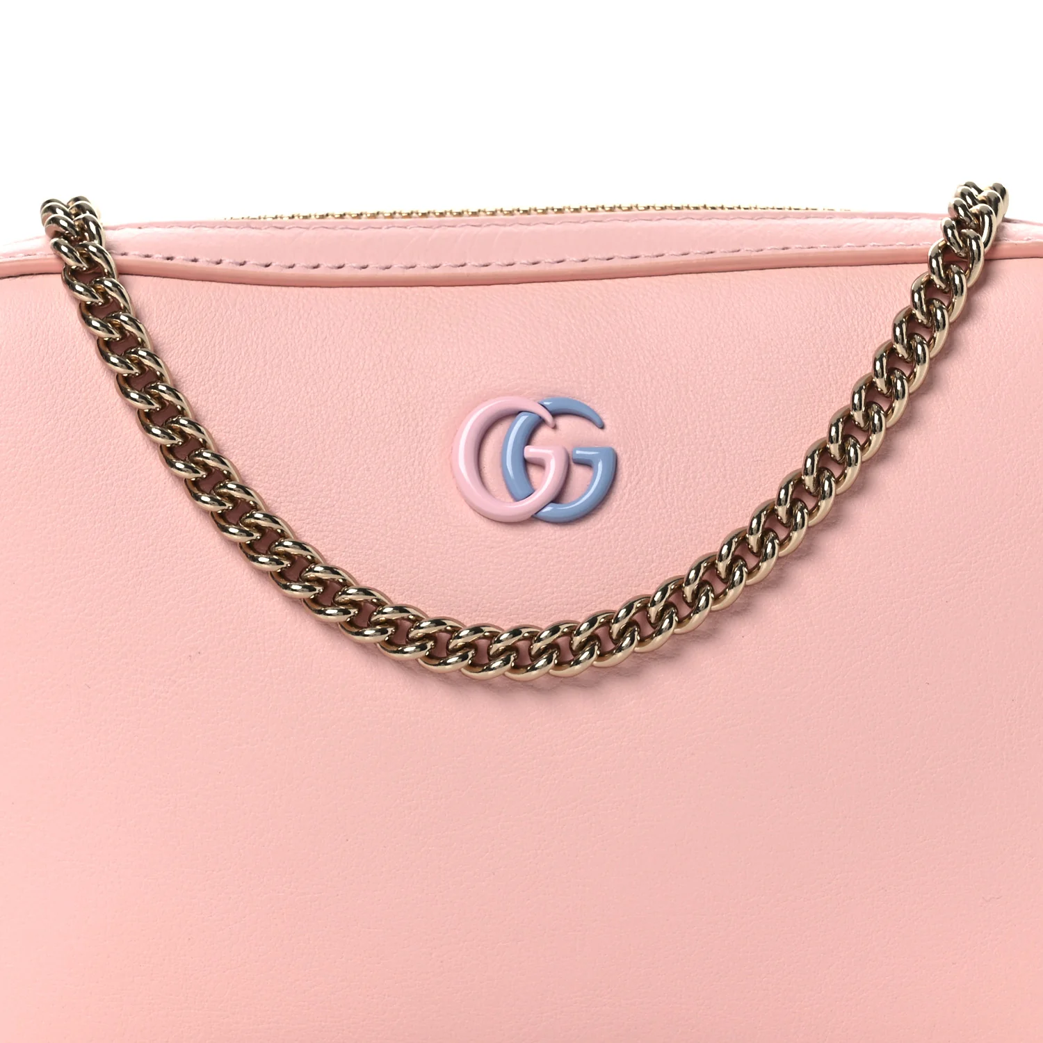 Dollar Calfskin Enamel Super Mini GG Marmont Chain Shoulder Bag Light Pink Blue - Top Club