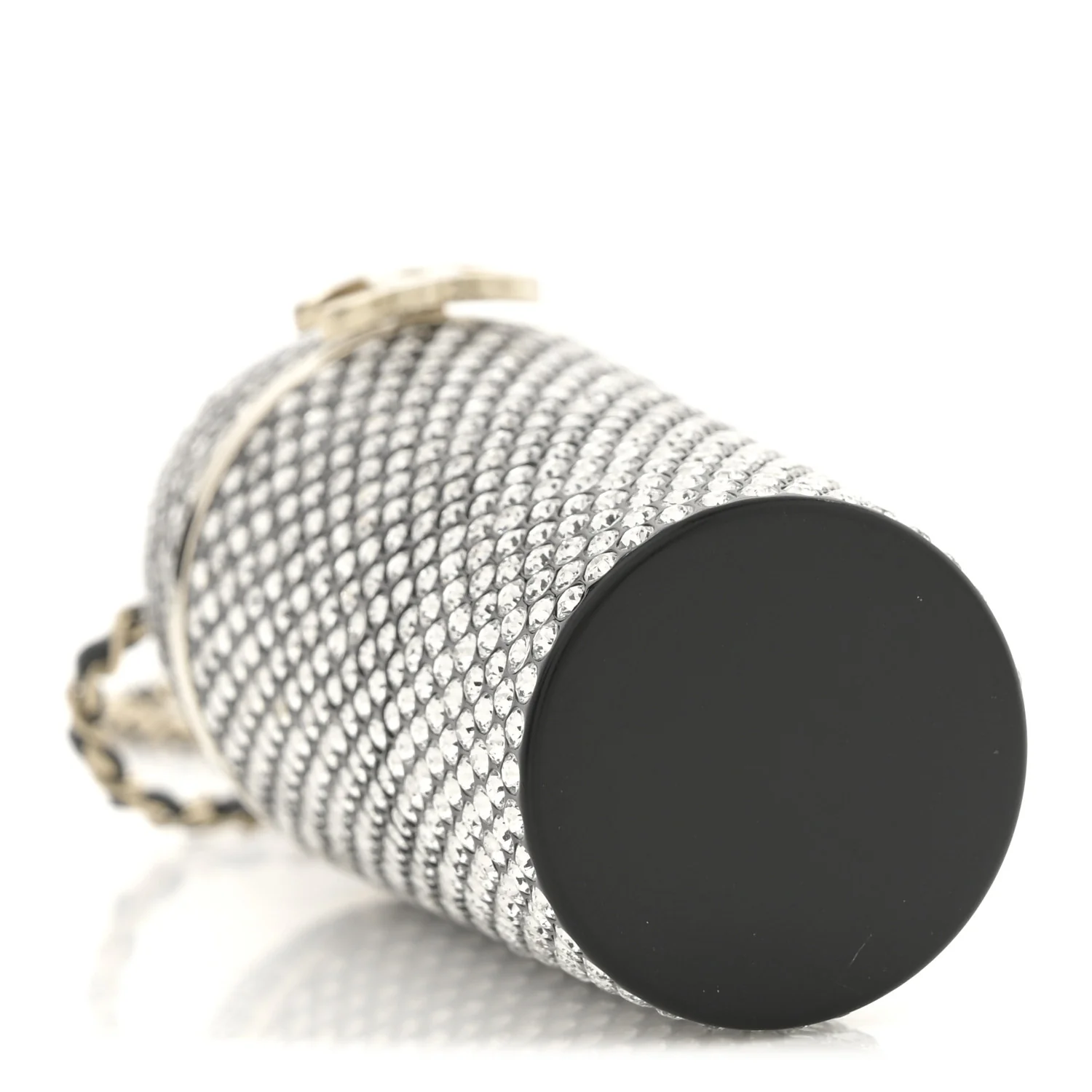 Metal Resin Lambskin Crystal Lipstick Case Long Necklace On Chain Silver Black Gold - Top Club