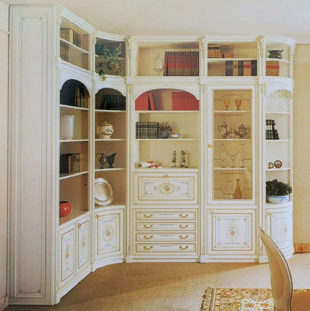 Luxury Baroque Corner Cabinet White / Multicolored / Gold - Handmade Living Room Cabinet in Baroque Style - Baroque Living Room Furniture - First Class Quality - Made in Italy