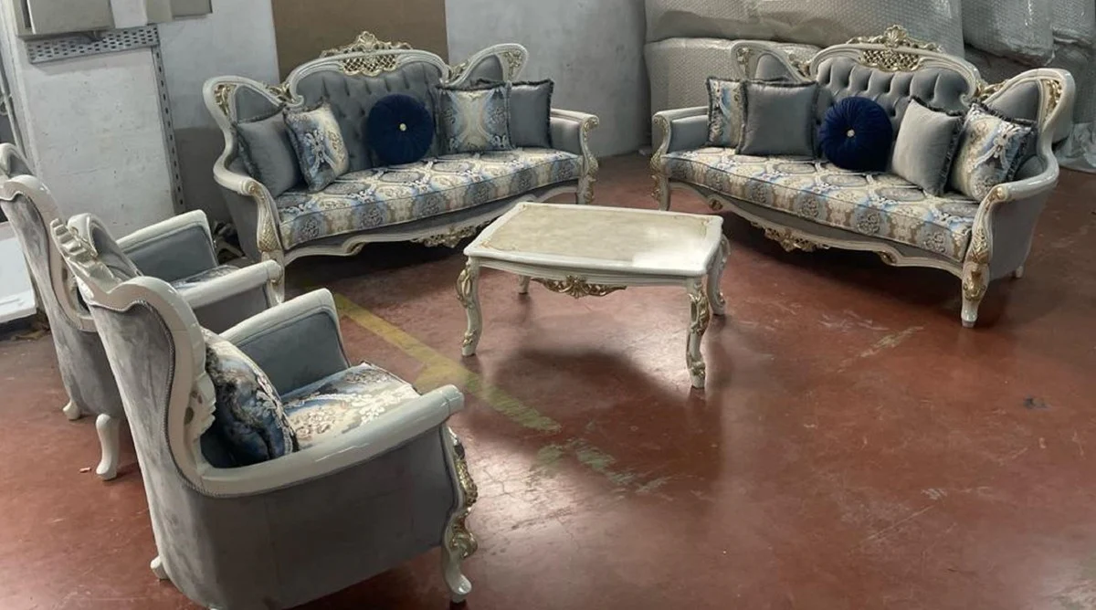 Luxury baroque solid wood coffee table white / beige / gold - handmade living room table in baroque style - baroque living room furniture - noble & magnificent