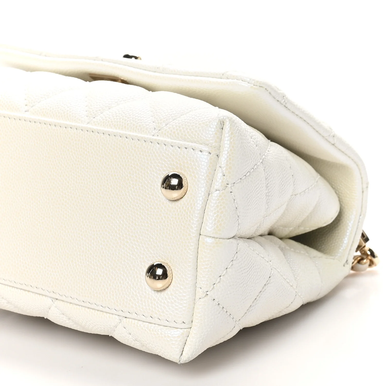 Iridescent Caviar Quilted Extra Mini Coco Handle Flap White - Top Club