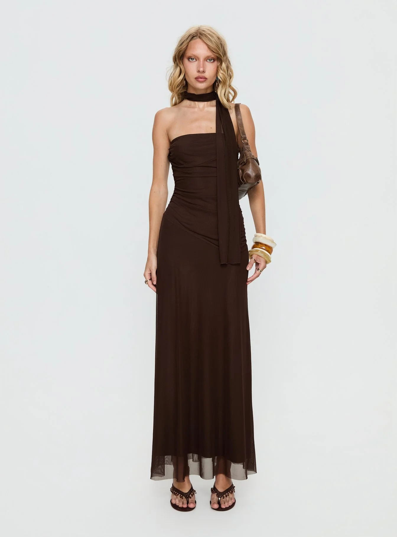 Ainslea Halter Scarf Maxi Dress Dark Brown