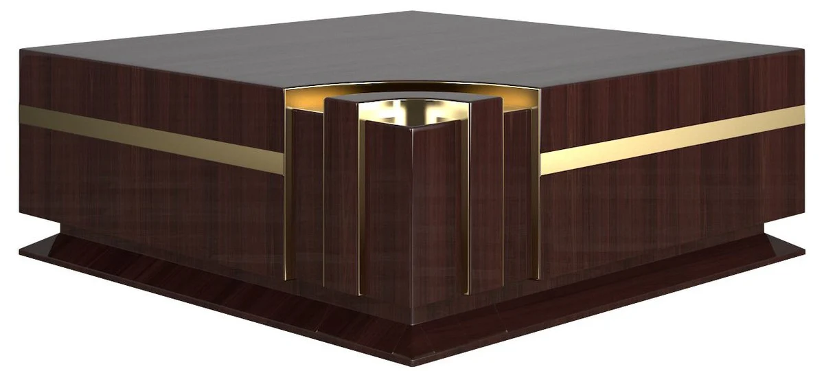 Luxury Art Deco living room set beige / dark brown high gloss / gold - 2 sofas & 2 armchairs & 1 coffee table & 2 side tables - noble living room furniture - luxury quality