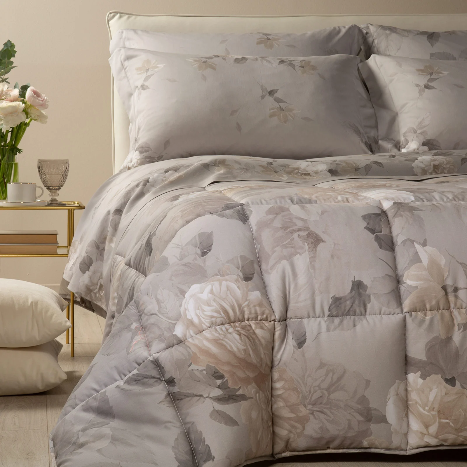 Piuma quilt in Cotton satin Rosalba marriage Tortora Dreaming