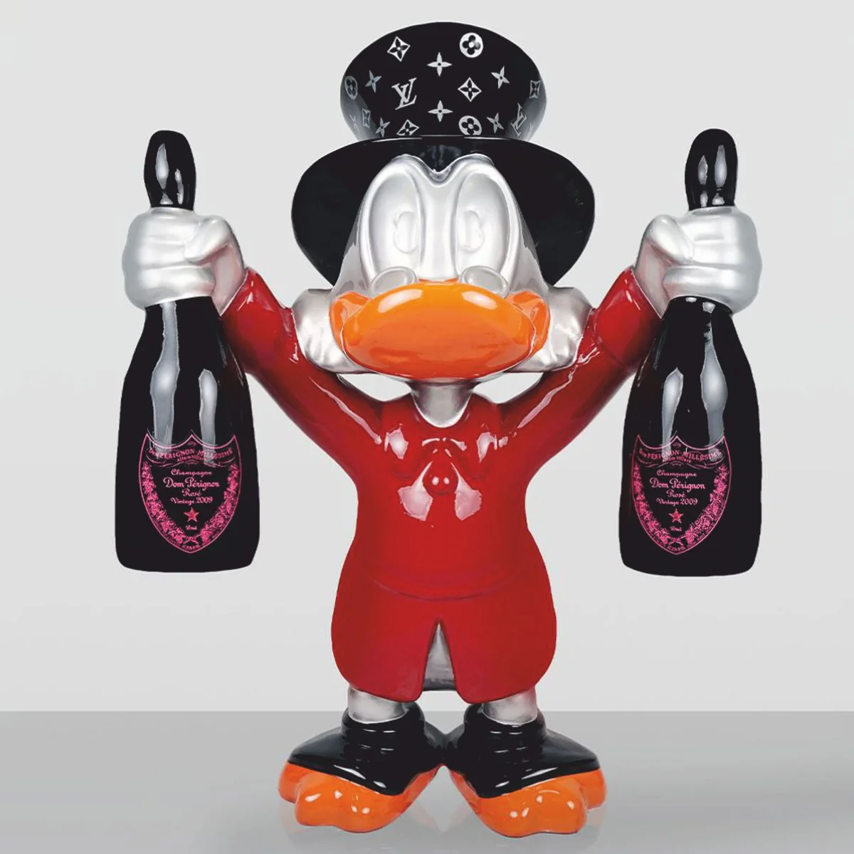 XXL decorative sculpture duck red / silver / black H. 120 cm - large decorative figure