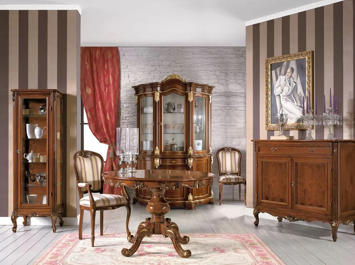 Luxury Baroque Dining Table Brown / Gold - Extendable Baroque Dining Room Table - Round Baroque Kitchen Table - Baroque Dining Room Furniture - Luxury Quality - Made in Italy