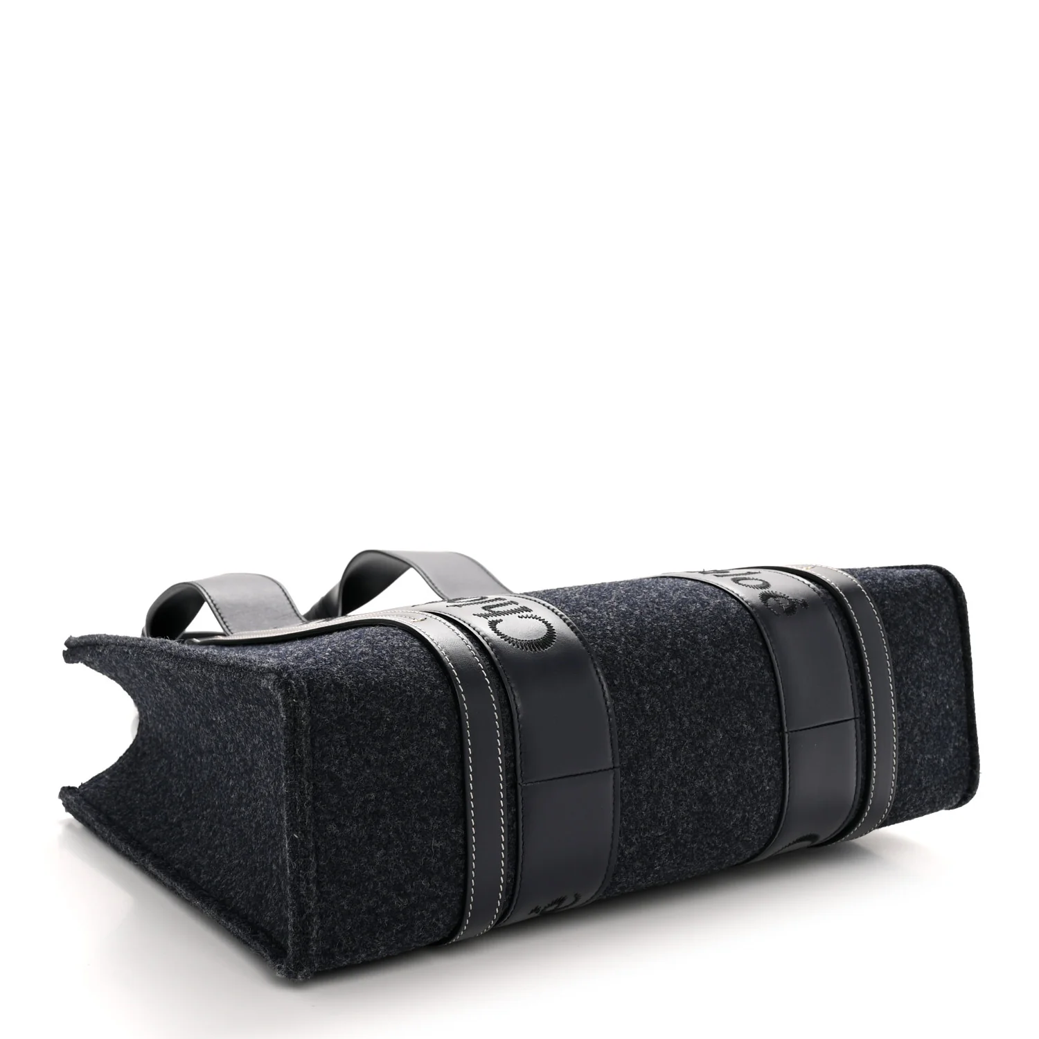 Felt Shiny Calfskin Medium Woody Ribbon Tote Obscure Navy - Top Club