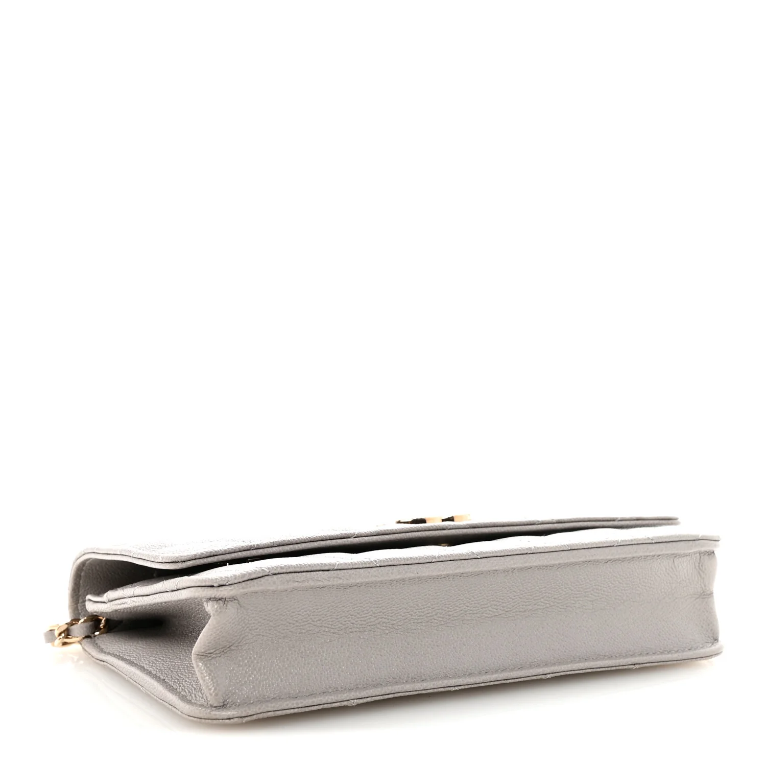 Caviar Quilted Studded CC Wallet On Chain WOC Grey - Top Club