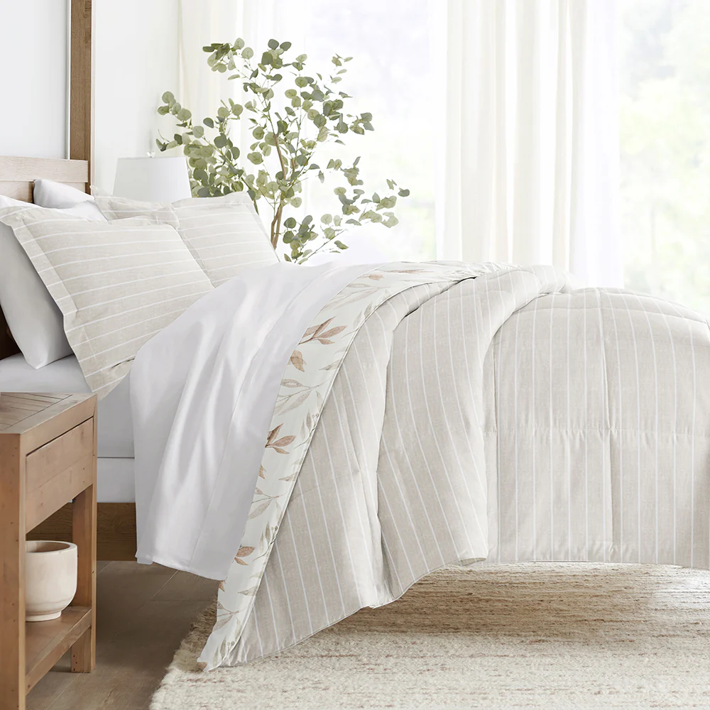 Foliage Stripe Reversible Down-Alternative Comforter Set - Sale