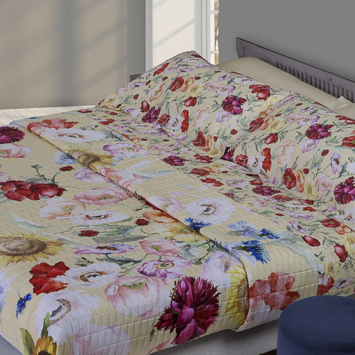 Copripiumino Con Federe In Percalle Summer Poppies Matrimoniale