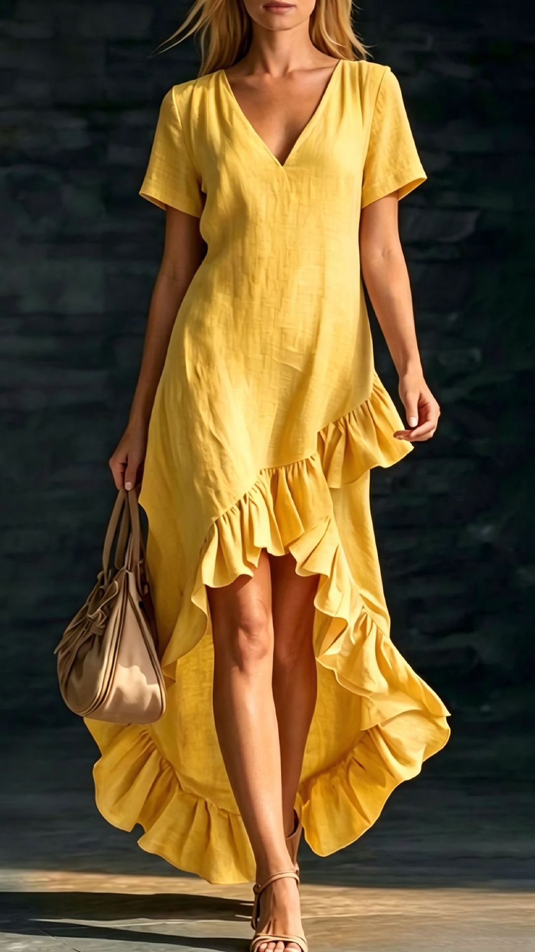 Women's Cotton-Blend Ruffled V-Neck Dress - Nordfashionstorm - Women's Clothing, Fashion for You - Nordfashionstorm.com