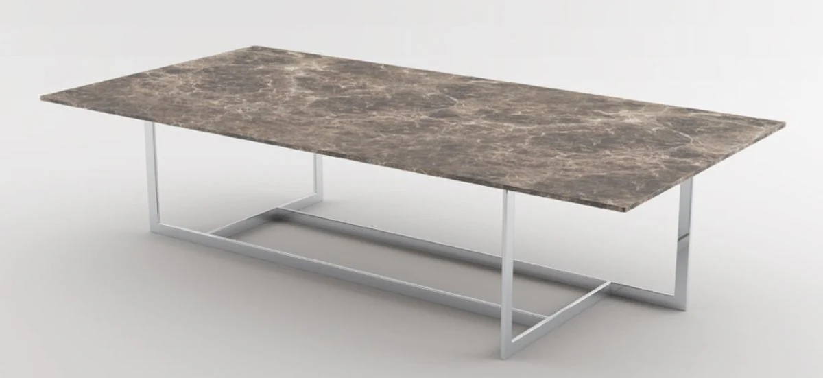 Luxury coffee table silver / brown 160 x 80 x H. 40 cm - Modern rectangular living room table with marble top and stainless steel frame - Luxury collection