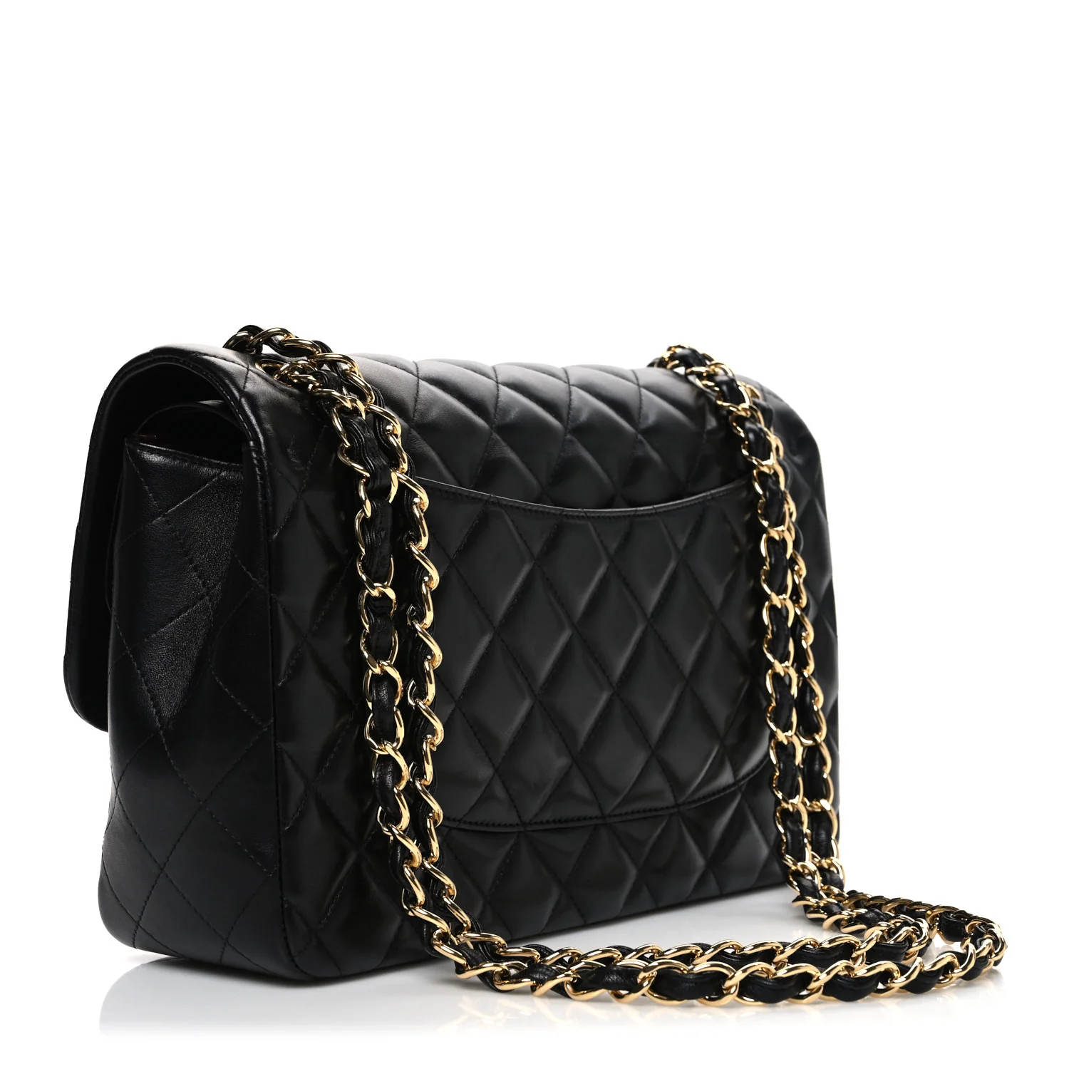 Lambskin Quilted Jumbo Double Flap Black - Top Club
