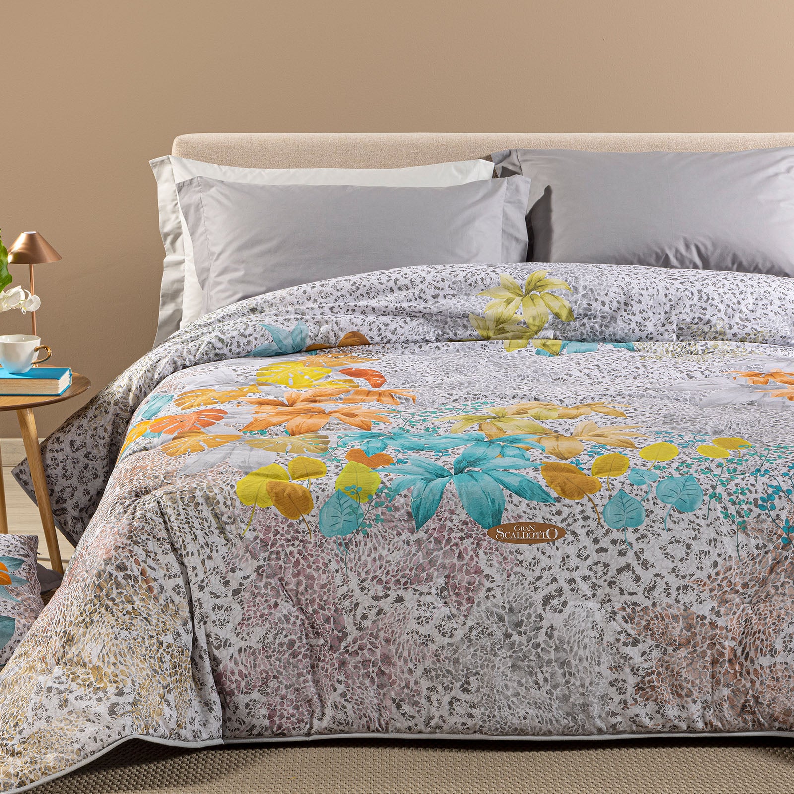 Plaid Matrimoniale Gran Scaldotto In Cotone Pettinato Leopard Garden Matrimoniale Grigio Caleffi