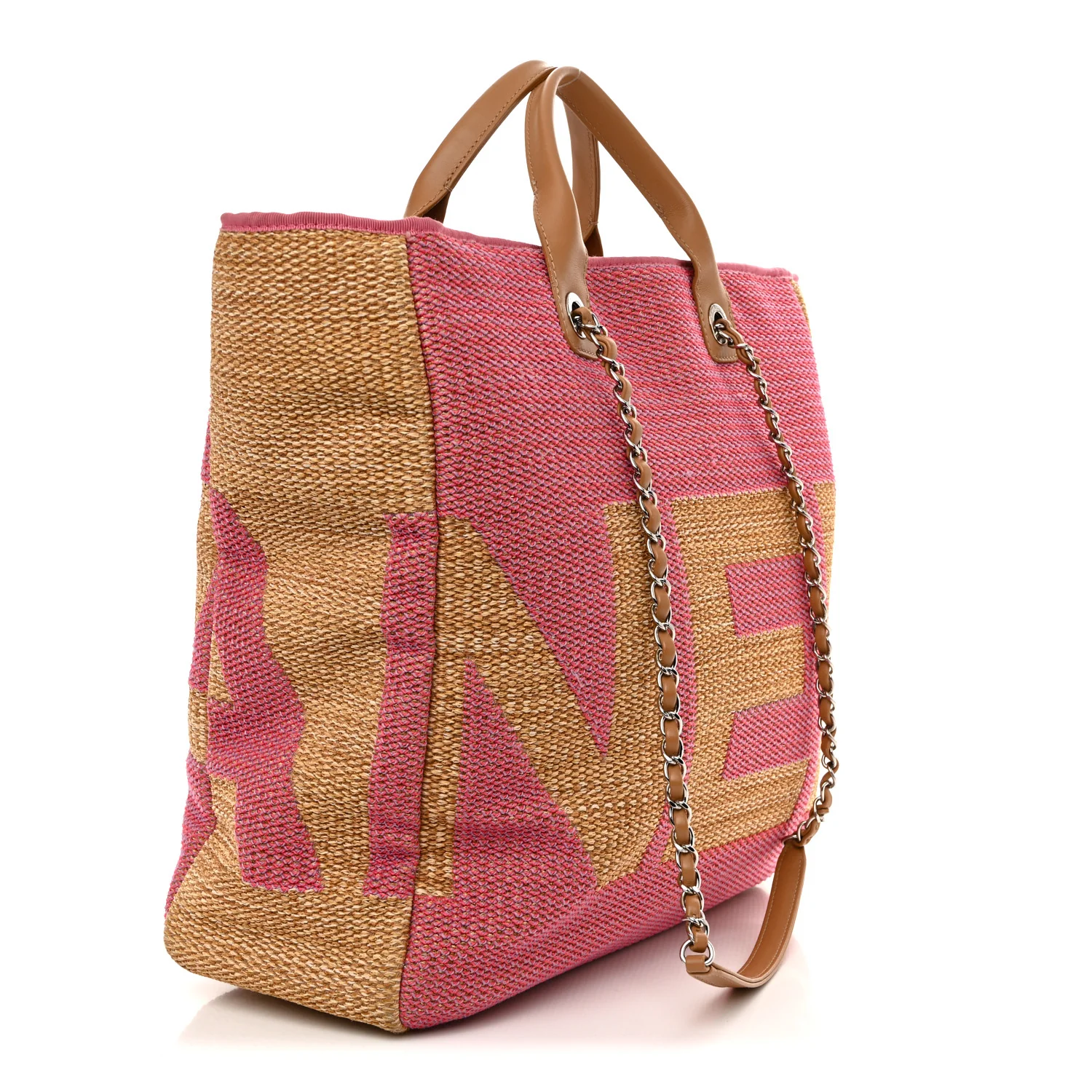 Mixed Fibers Large Shopping Bag Pink Beige - Top Club