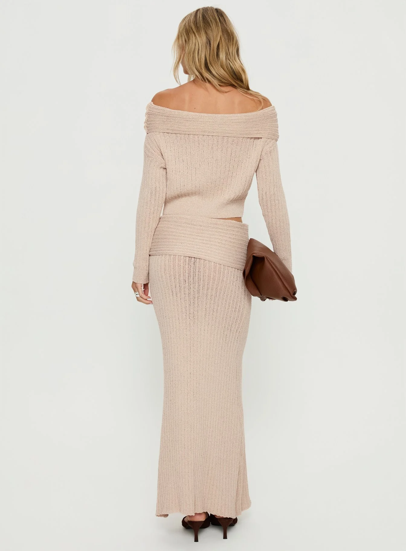 Devion Foldover Waist Maxi Skirt Beige