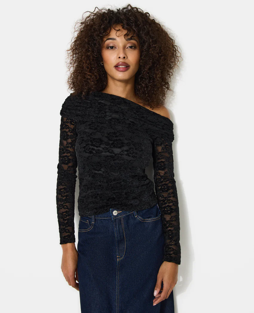 Pimkie Top asymétrique en résille avec fleurs velours