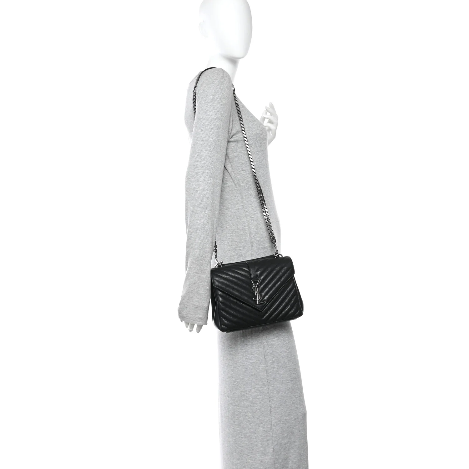 Sheepskin Matelasse Chevron Monogram Medium College Bag Black