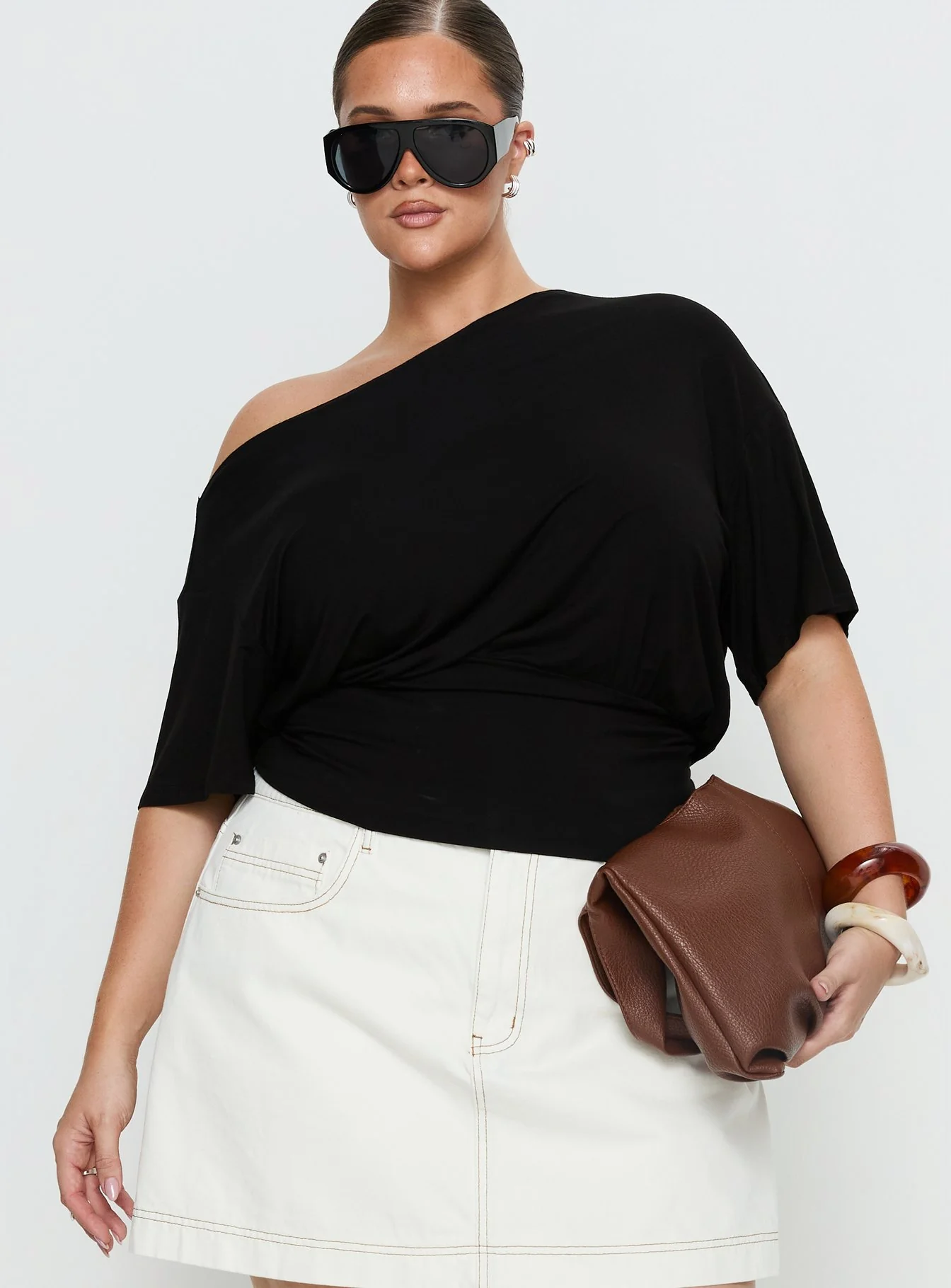 Ashlinn Off Shoulder Drapey Top Black Curve