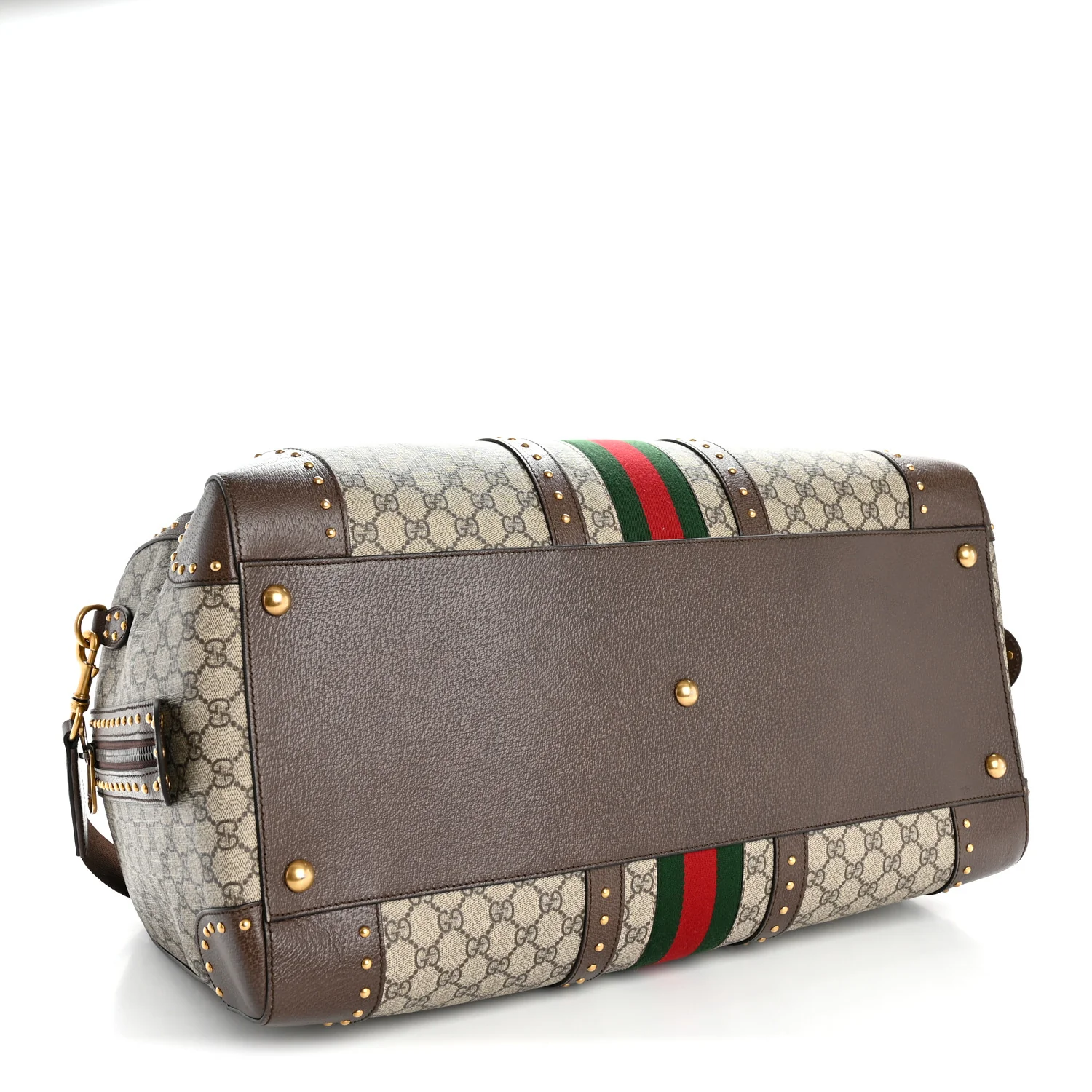 GG Supreme Monogram Textured Dollar Calfskin Web Studded Large Savoy Duffle Bag Beige Ebony - Top Club