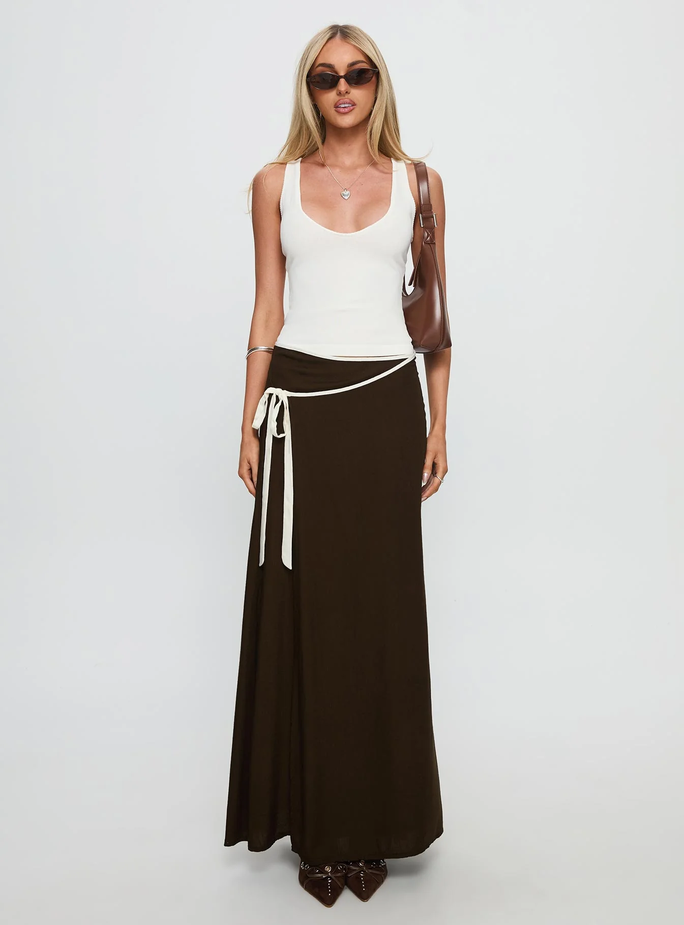 Keirah Contrast Wrap Maxi Skirt Chocolate / White