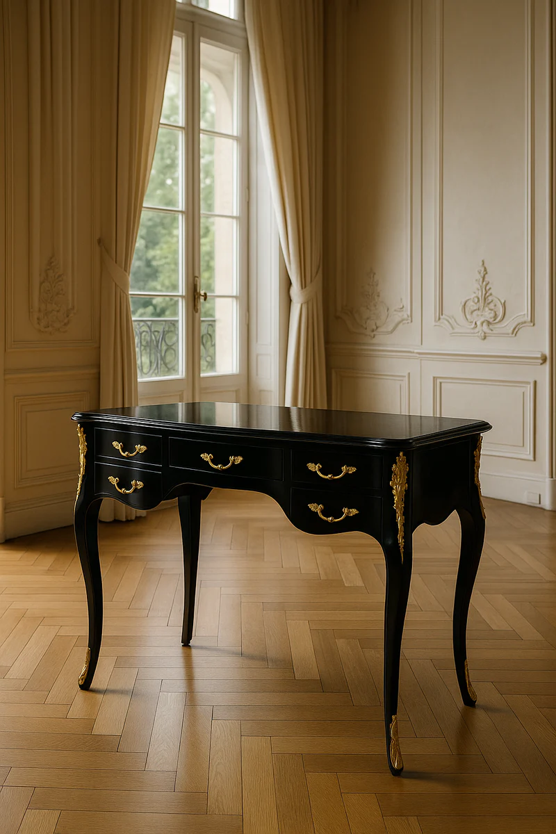 Baroque secretary with 5 drawers black / gold - Baroque office furniture