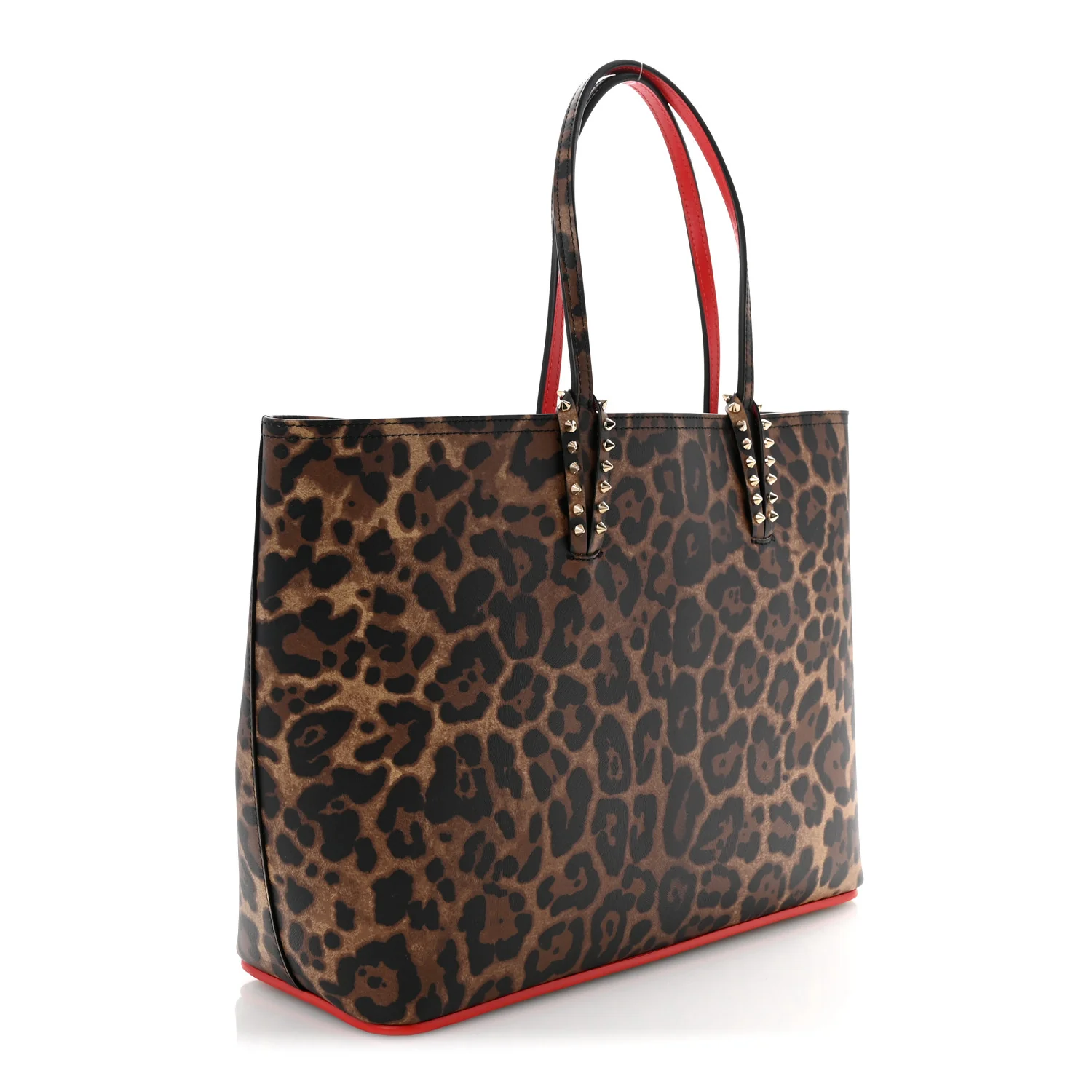 Calfskin Leopard Print Spikes East West Cabata Tote Brown - Top Club