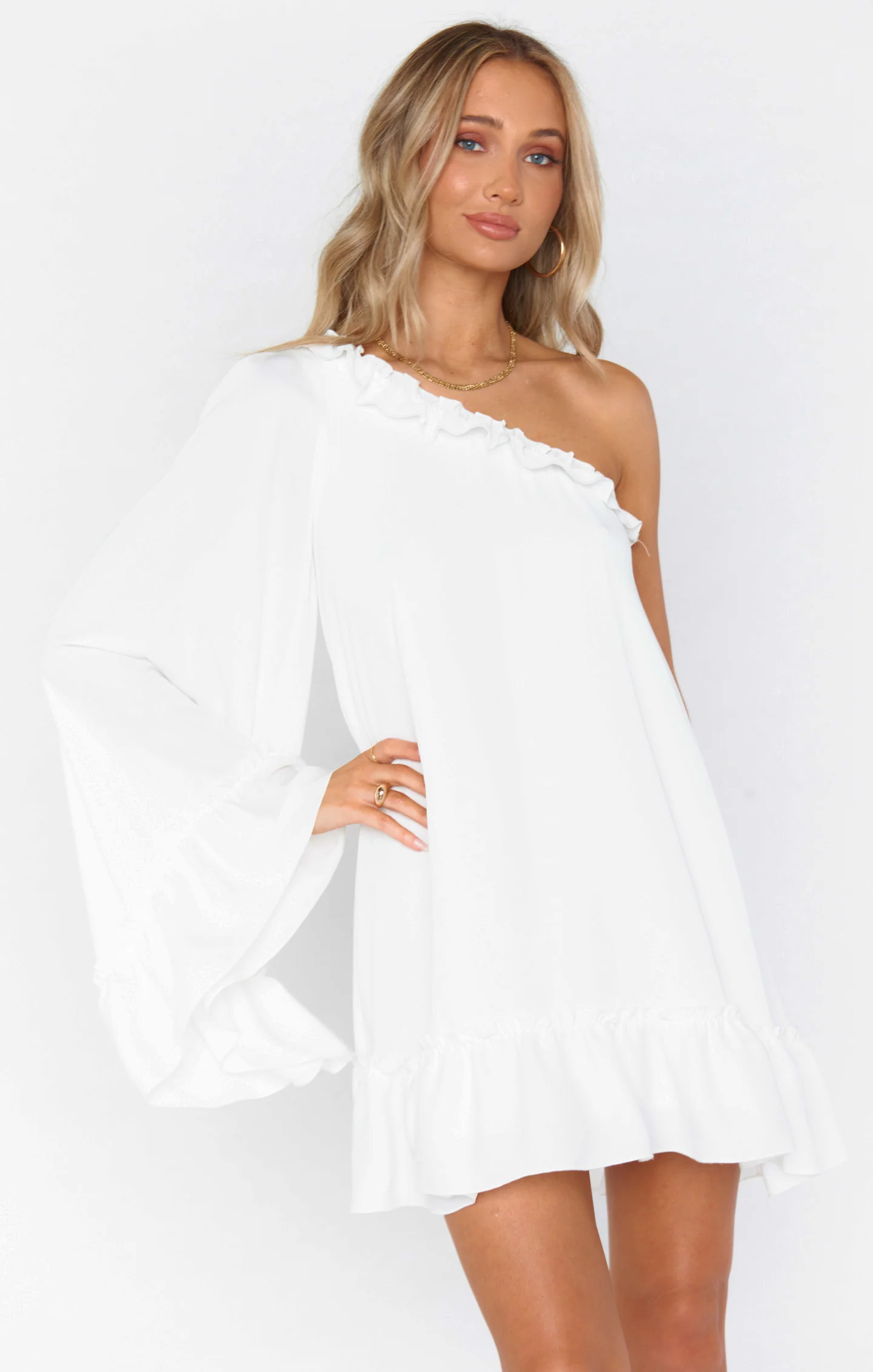 Wonder Mini Dress ~ White Silky Crepe
