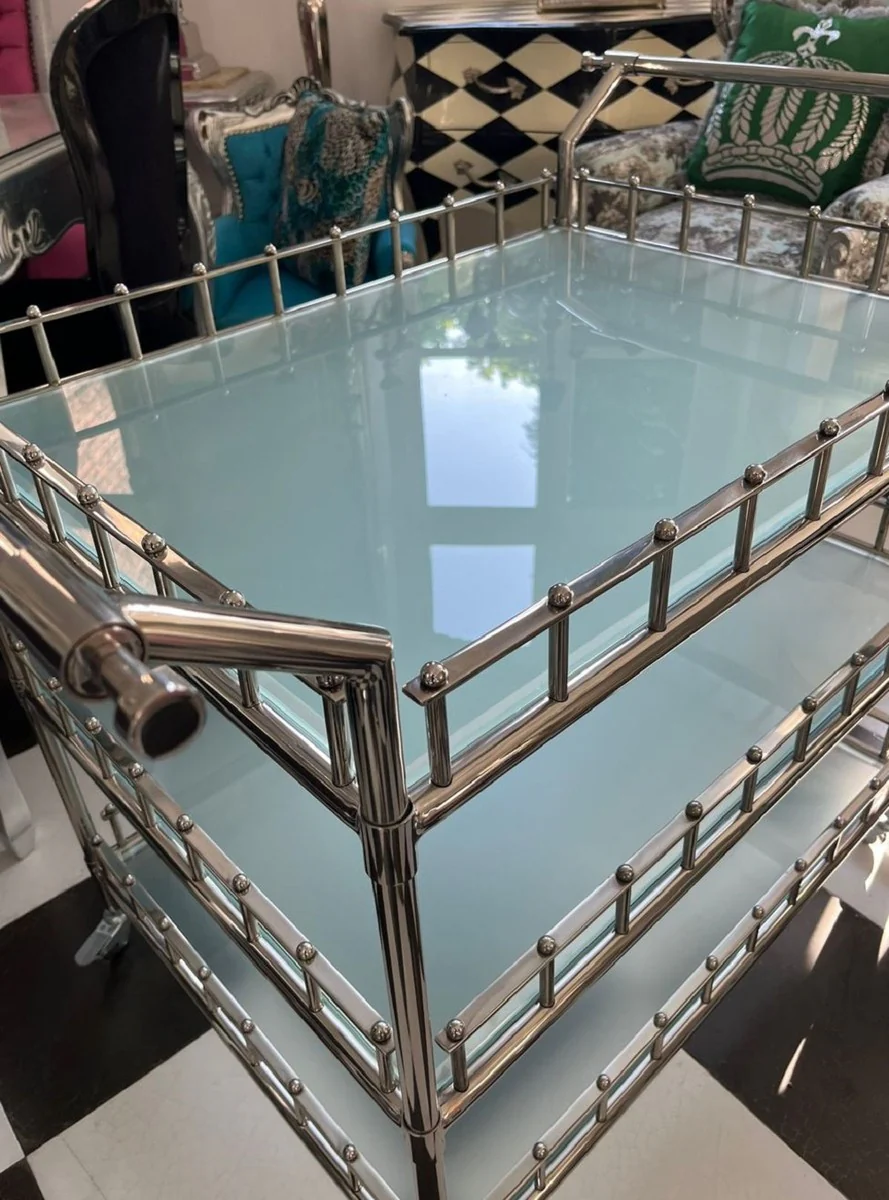Luxury trolley silver 102 x 71.5 x H. 90.5 cm - stainless steel serving trolley with glass plates - hotel restaurant catering trolley - hotel & restaurant accessories
