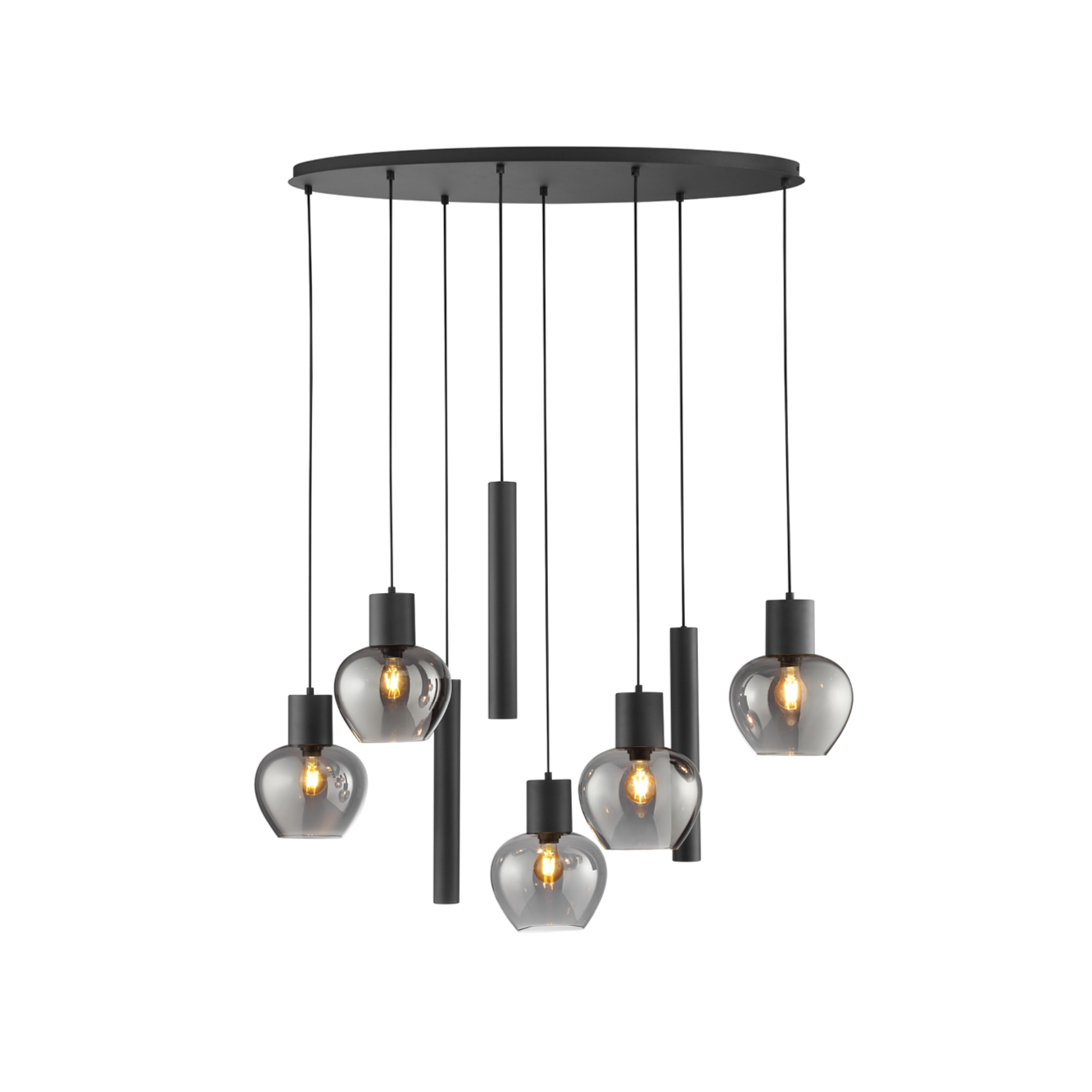 Hanglamp Ligari 8-lichts zwart/smoke
